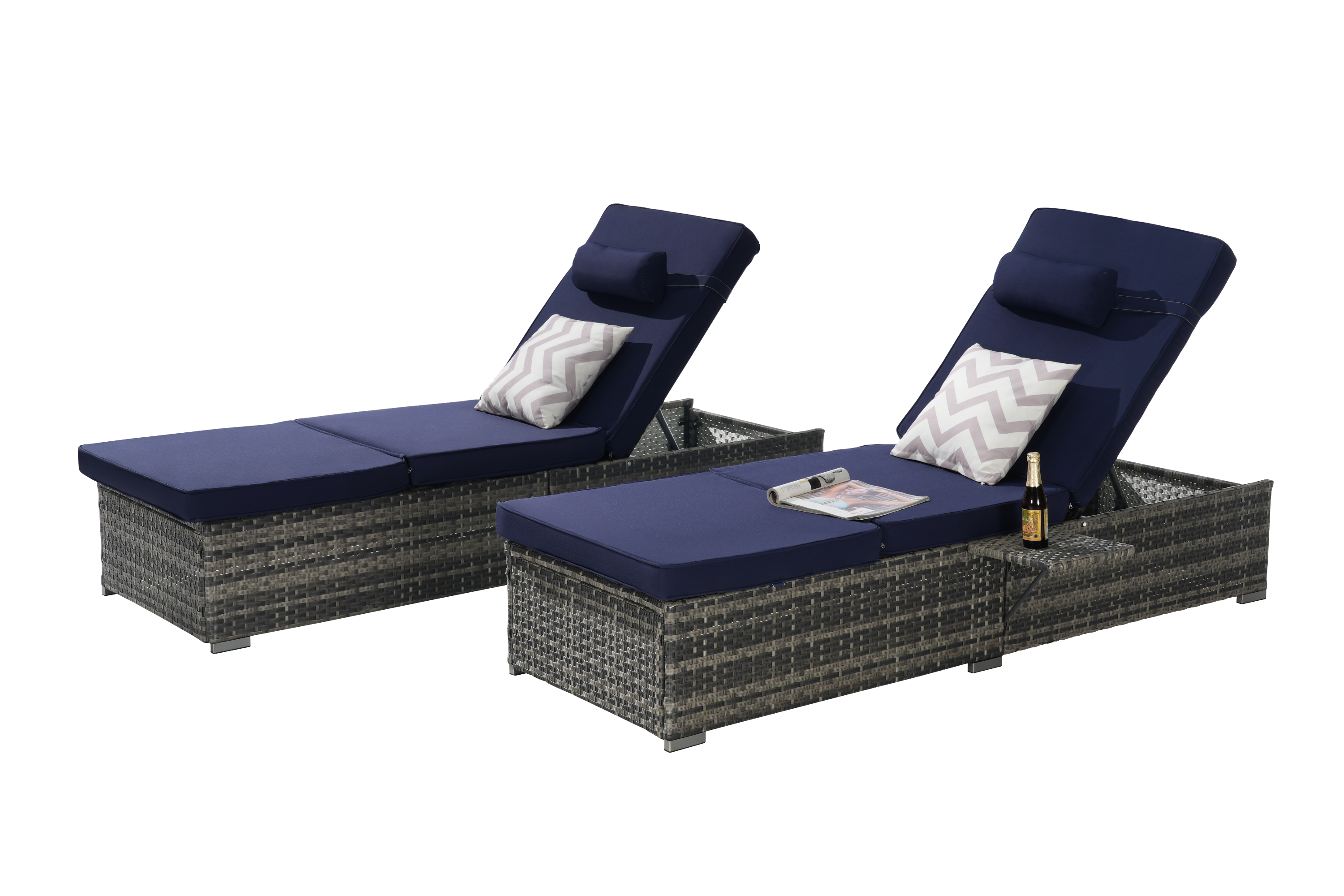Outdoor Chaise Lounge Chair Set of 2 with Storage