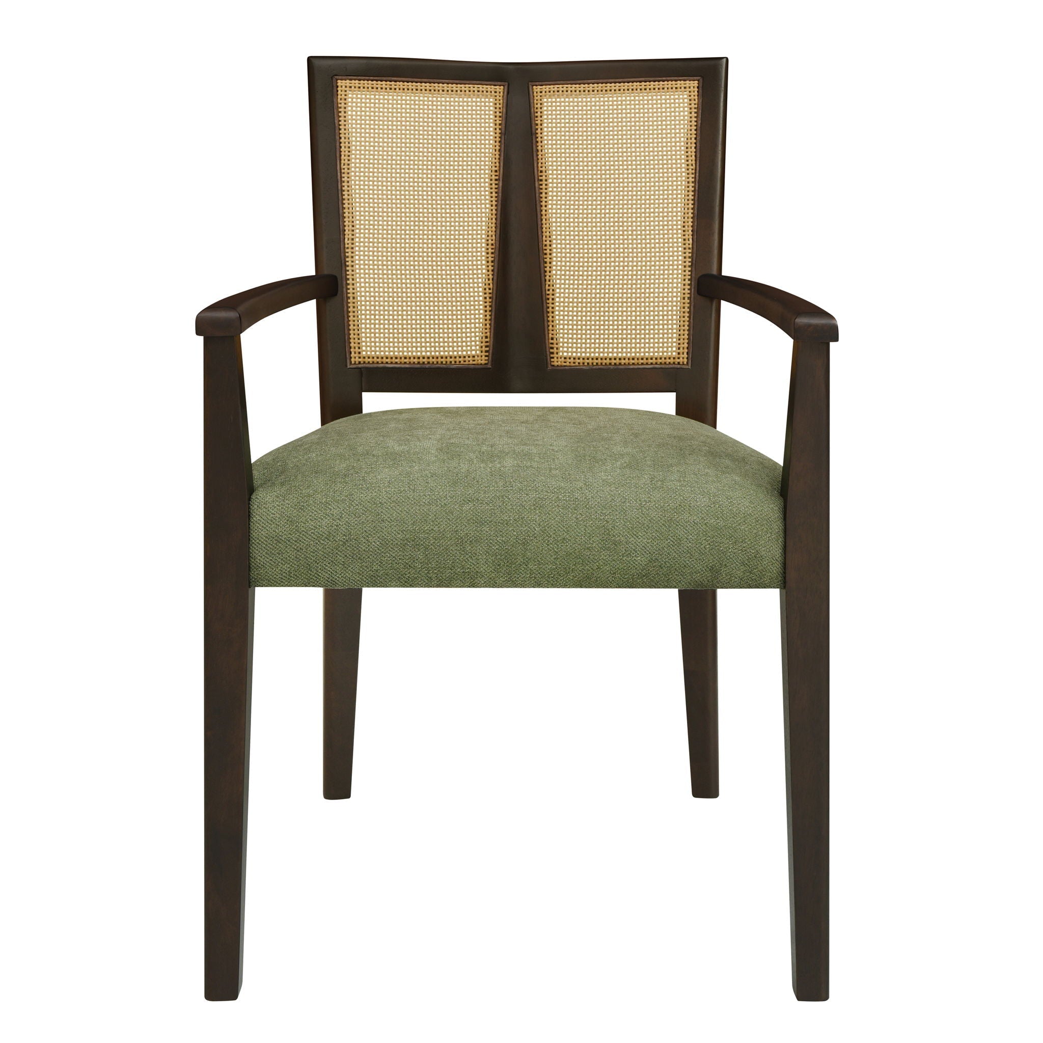 Mid Century Modern Arm Dining Chair Set with Rattan Backrest