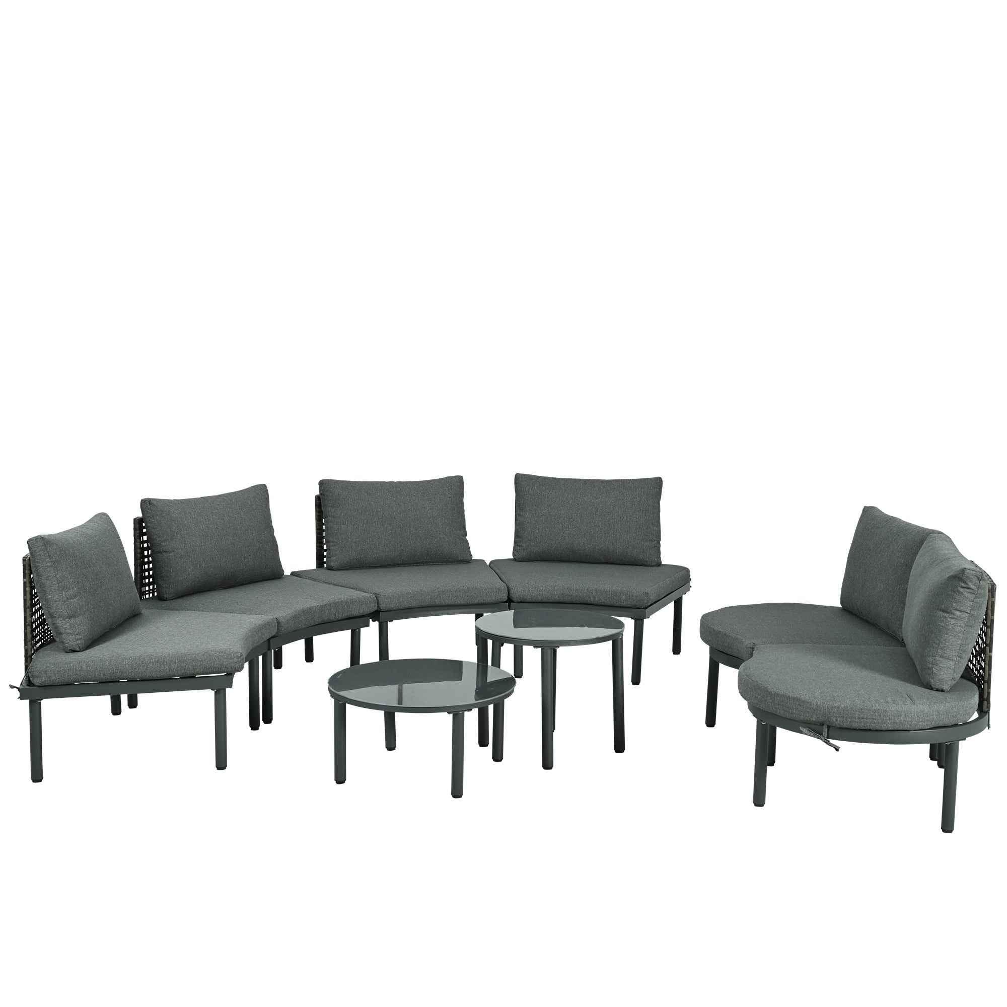 8-Piece Patio Sofa Furniture Set, Half Moon Outdoor Sectional Sofa