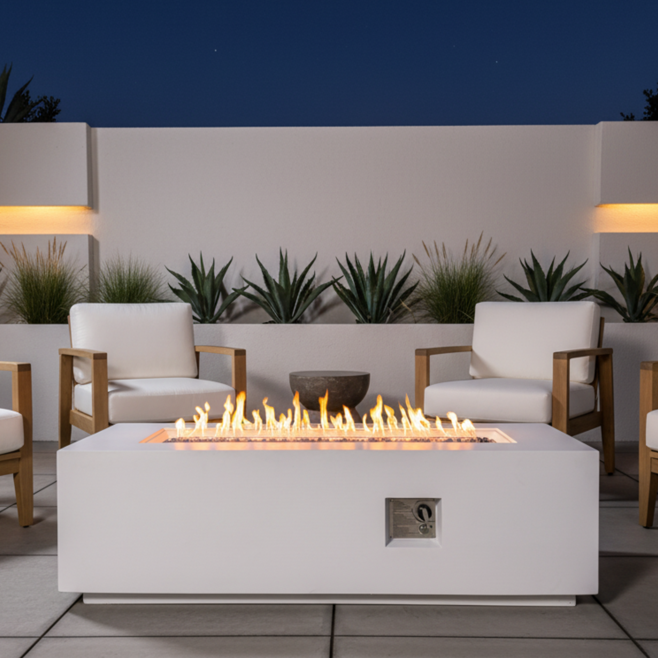 Outdoor Rectangle Propane Fire Pit Table 60inch, White