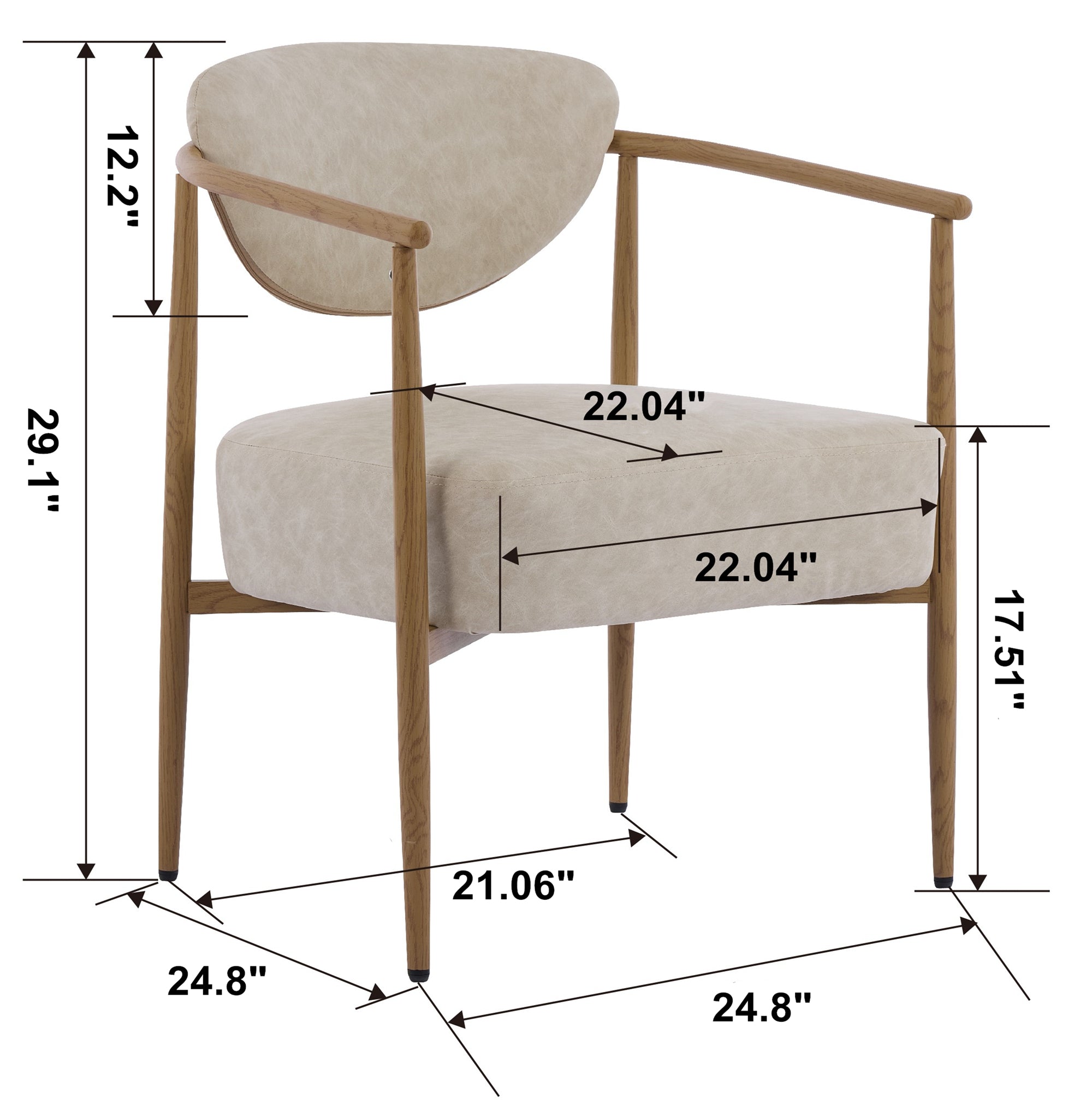 Beige PU Leather Dining Room Chair with Metal Frame