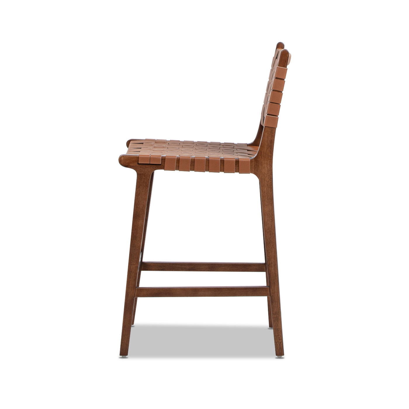 Andre 26' Woven Leather Counter Stool with Back, Pecan Brown Faux Leather