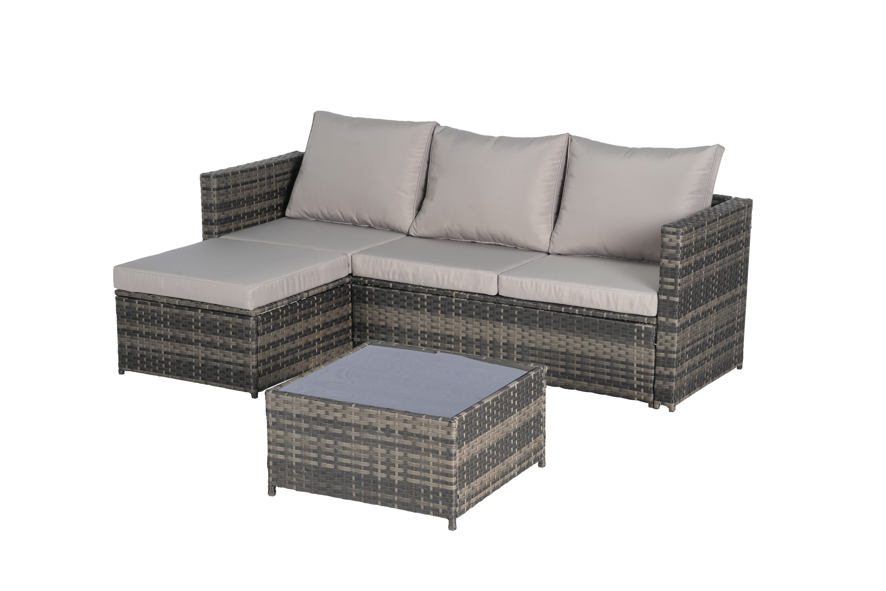 2 Pieces Patio Furniture Set with Woven Sectional and Ottoman
