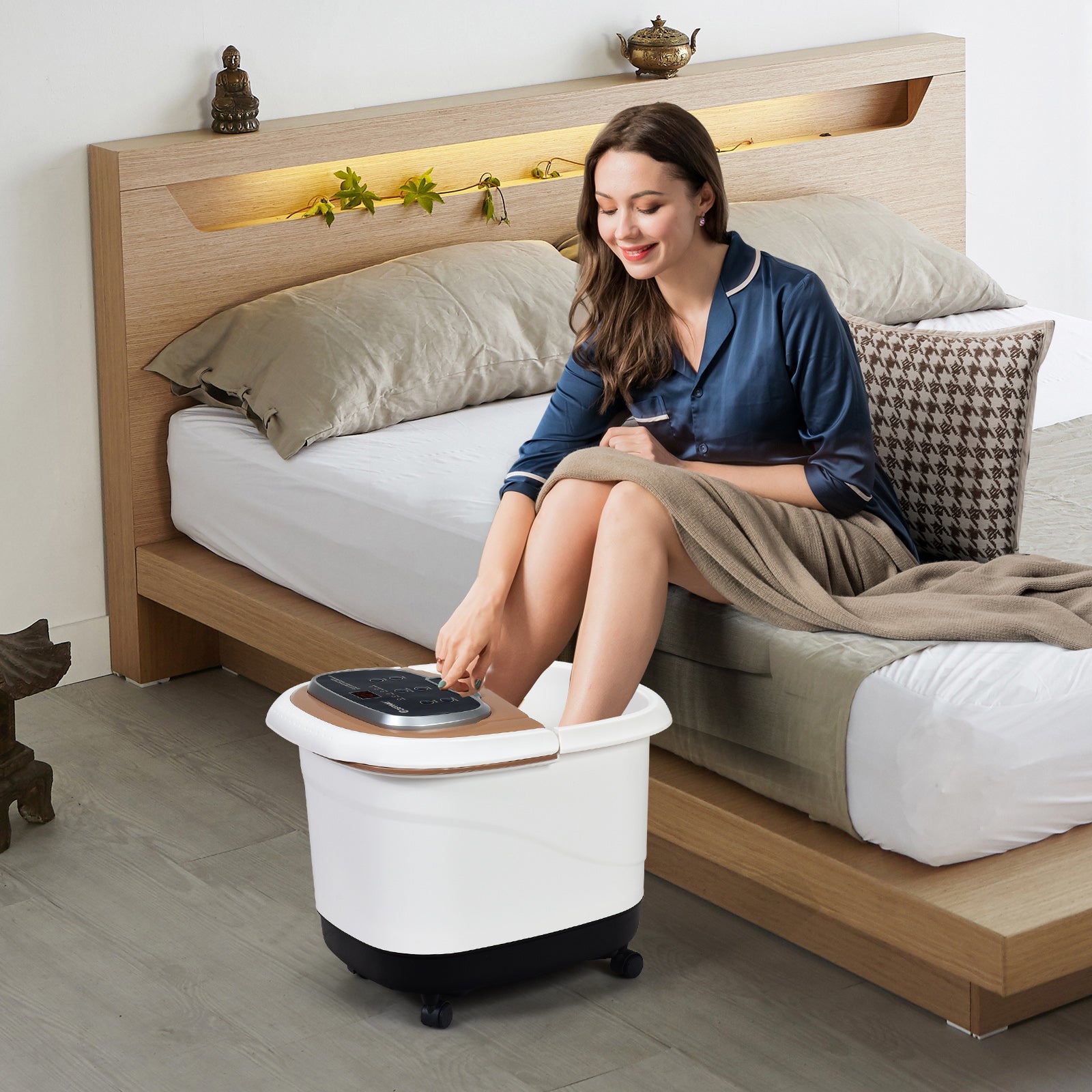 Portable All-In-One Heated Foot Bubble Spa Bath Motorized Massager-Coffee