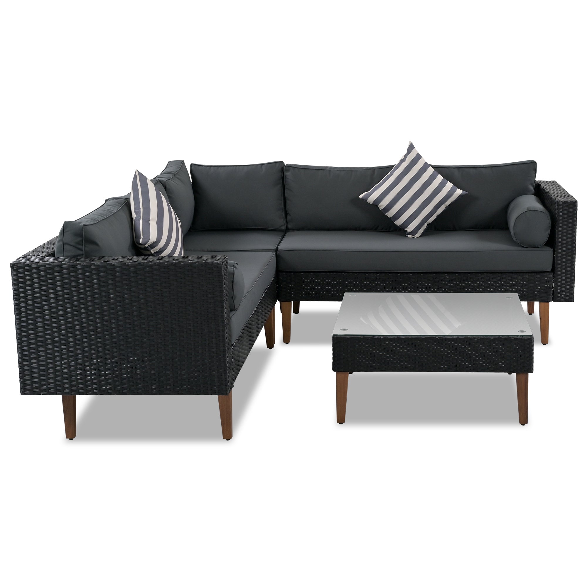 4-Piece Outdoor Wicker Sofa Set with Colorful Pillows