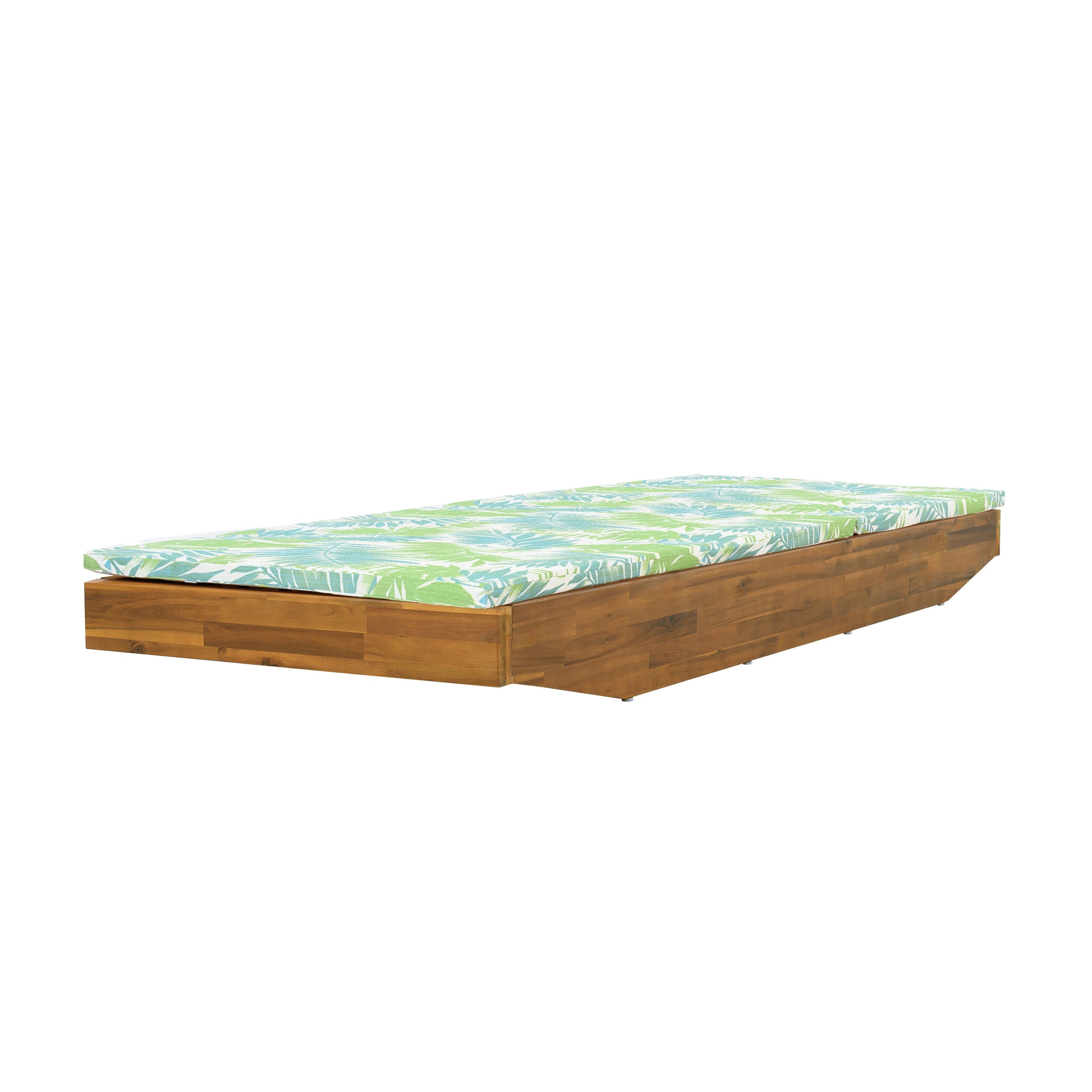 Acacia Wood Chaise Lounge with Teak Finish and Water-Repellent Cushion