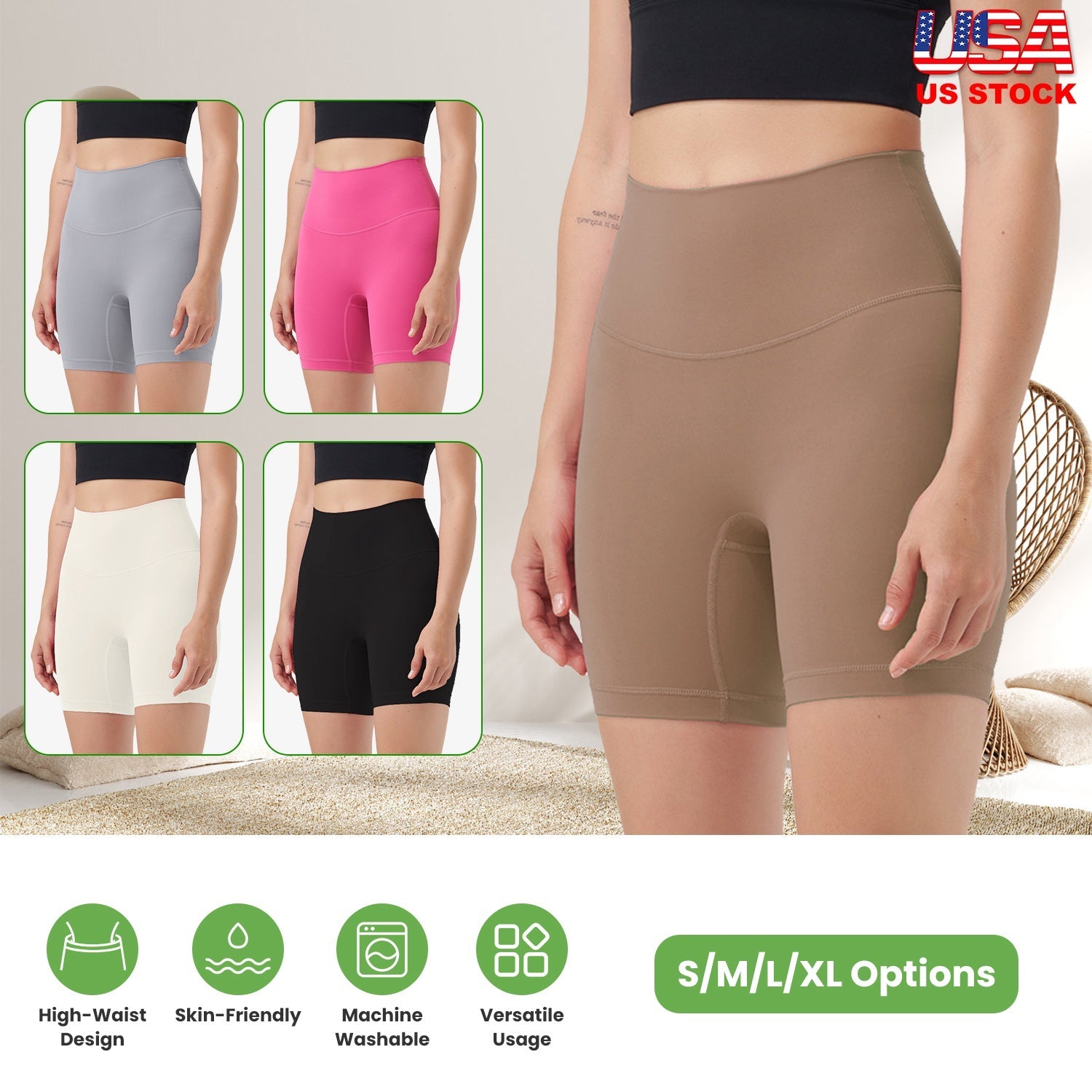 Women\'s High Waist Biker Shorts Tummy Control Pants Athletic Leggings Spandex Booty Shorts with 6.3In Inseam No Front Seam for Workout Yoga Running V