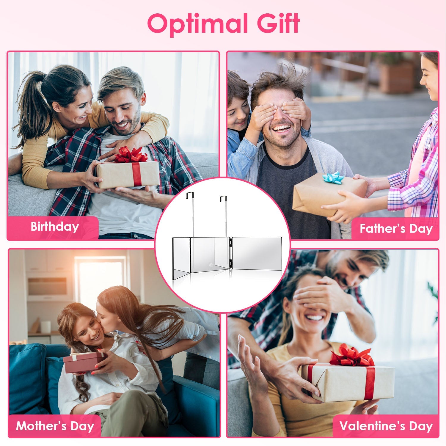 3 Way Mirror with LED Telescopic Hanger