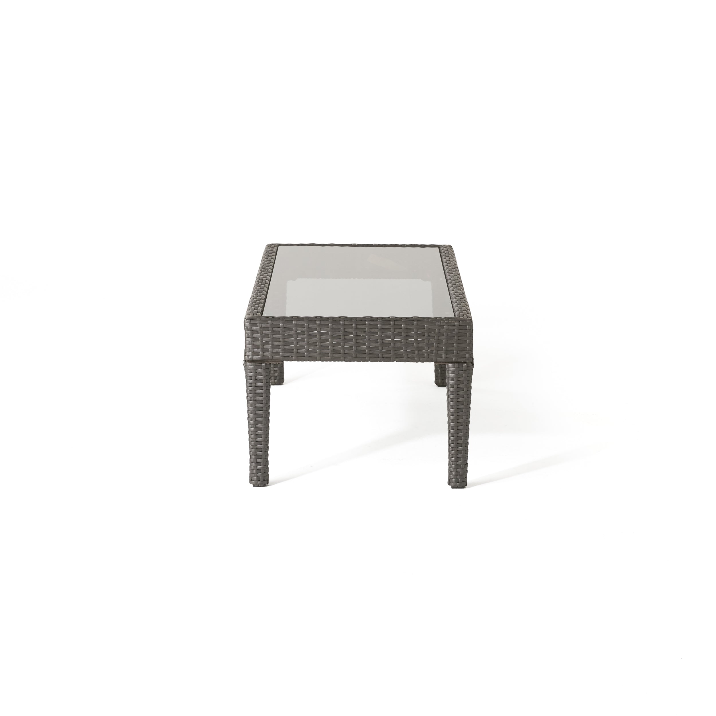 Contemporary ANTIBES Loveseat & Table Set Outdoor Grey PE Rattan Iron Waterproof Fabric