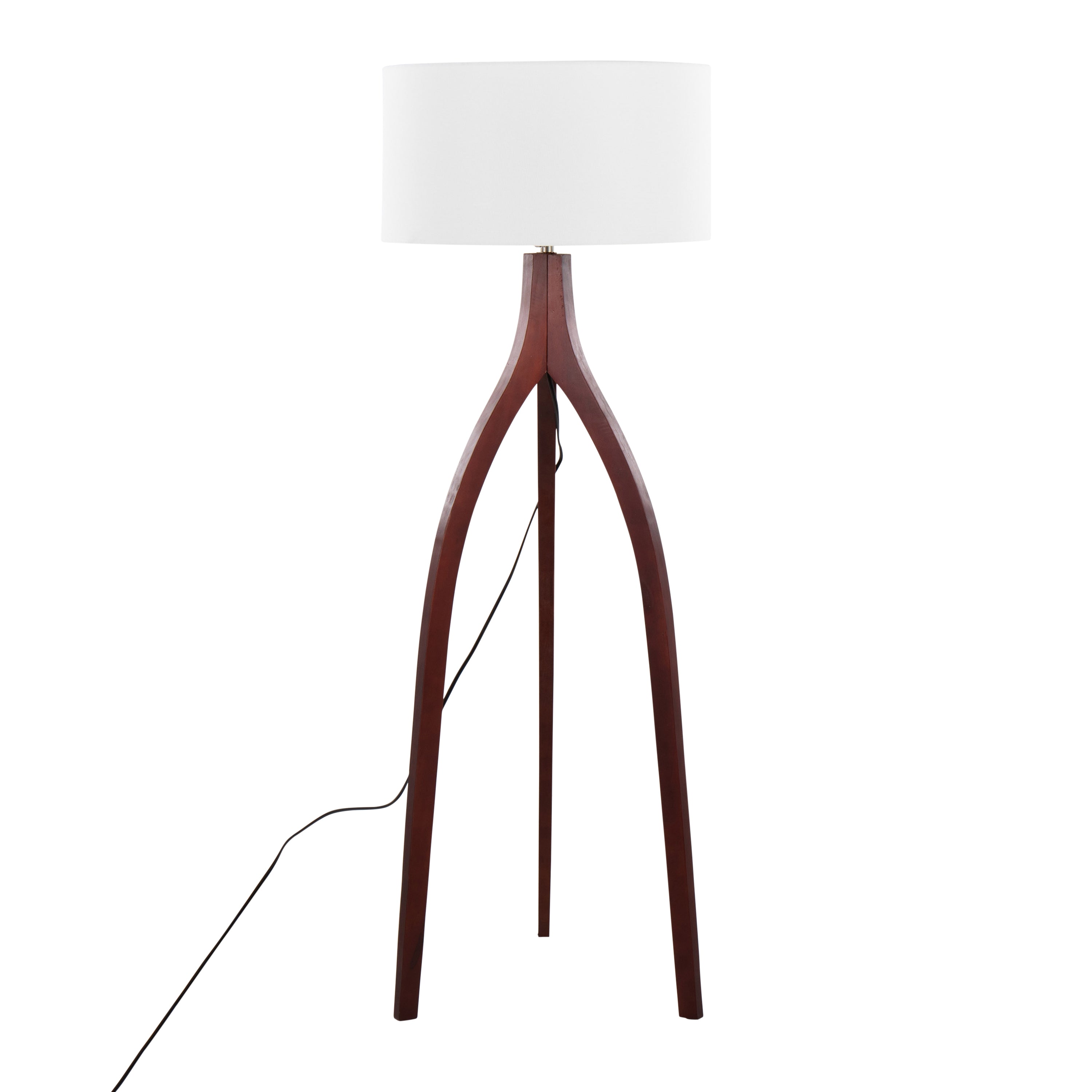 Wishbone Contemporary Floor Lamp in Walnut Wood with White Fabric Shade