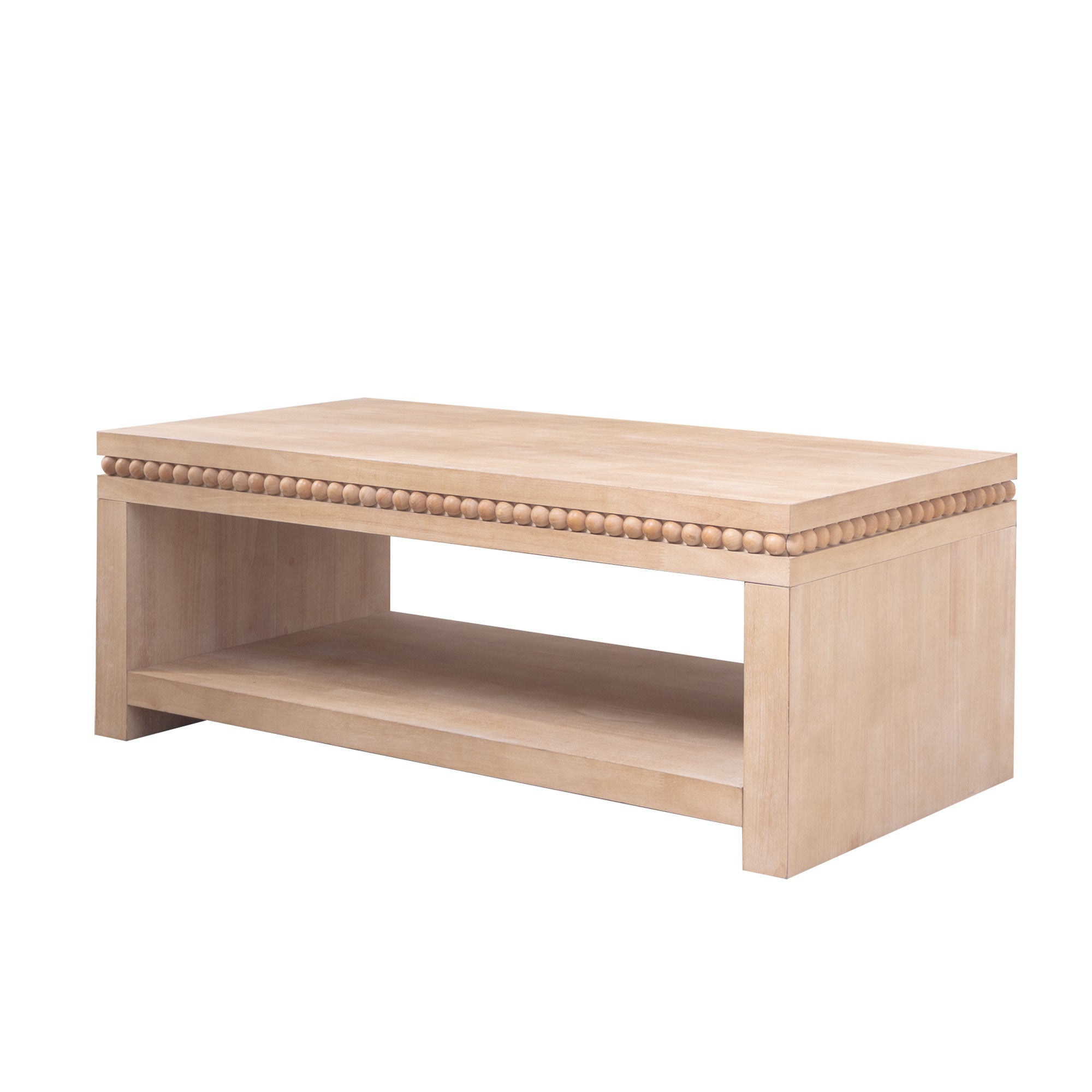 Modern Wood Coffee Table with Beaded Trim – 47" Rectangular