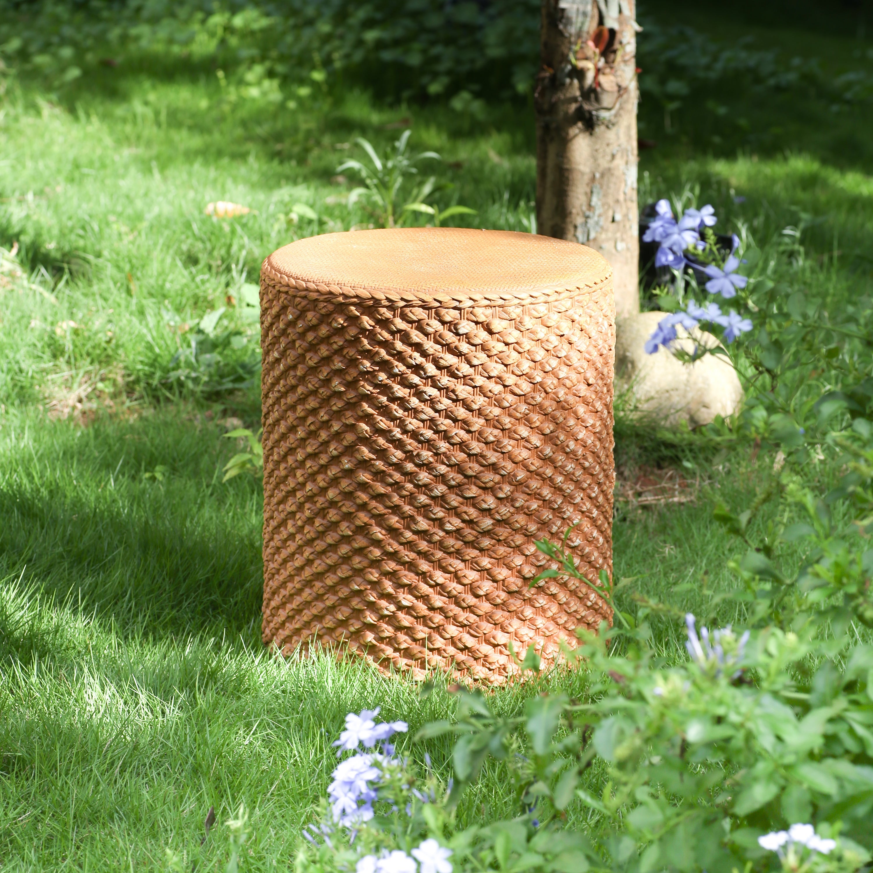 Evie Outdoor Patio Round MGO Side Table Brown