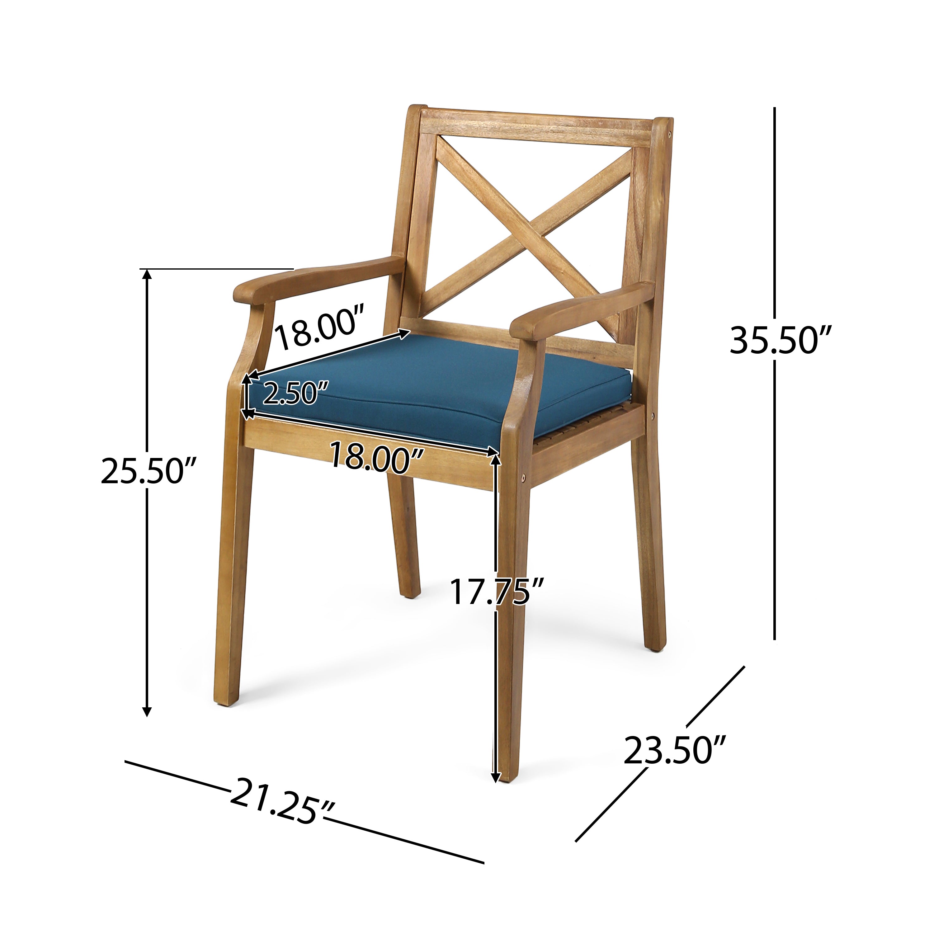 Perla Dining Chair 2pcs with Blue Cushions