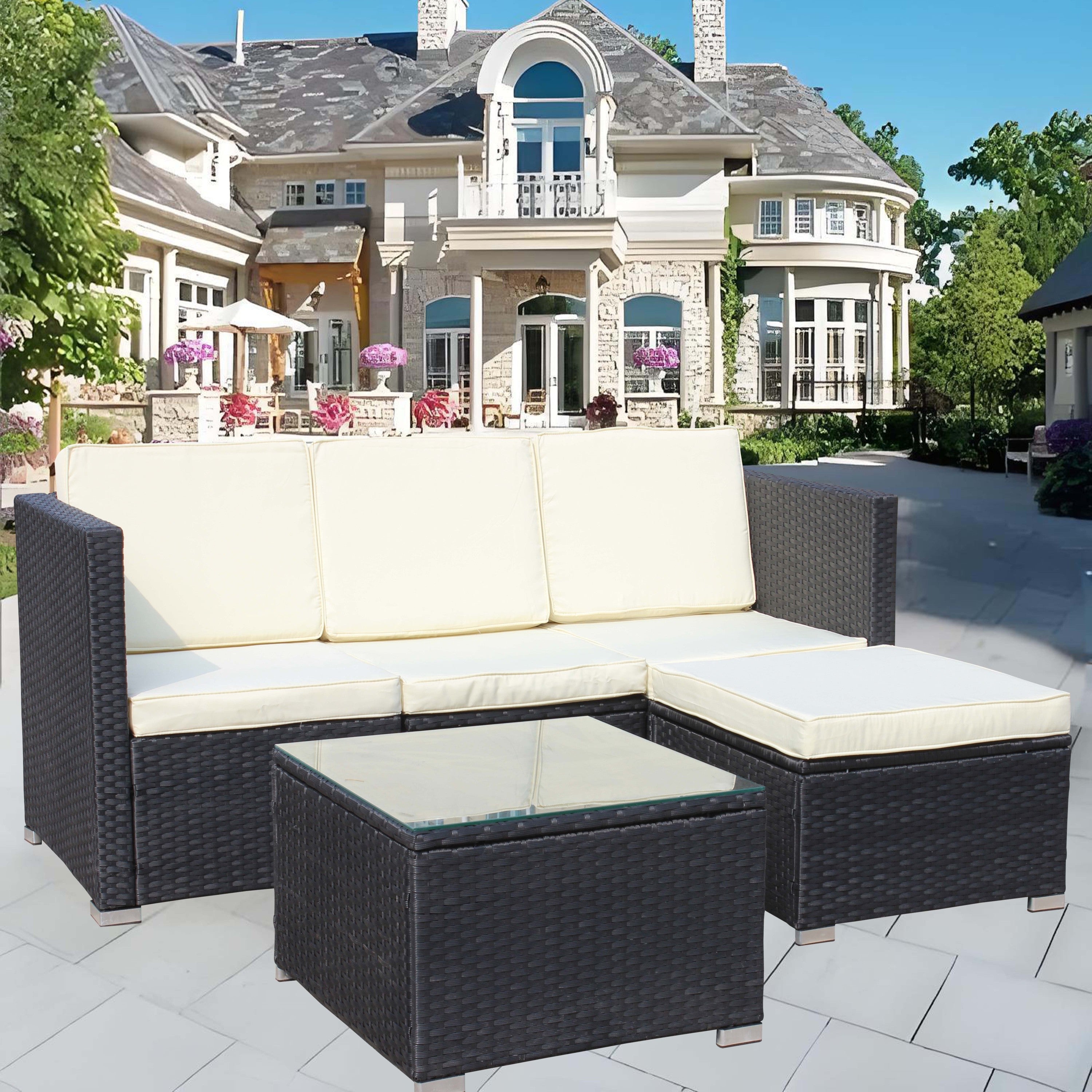Outdoor 5-Piece PE Rattan Wicker Patio Sofa Set with Coffee Table