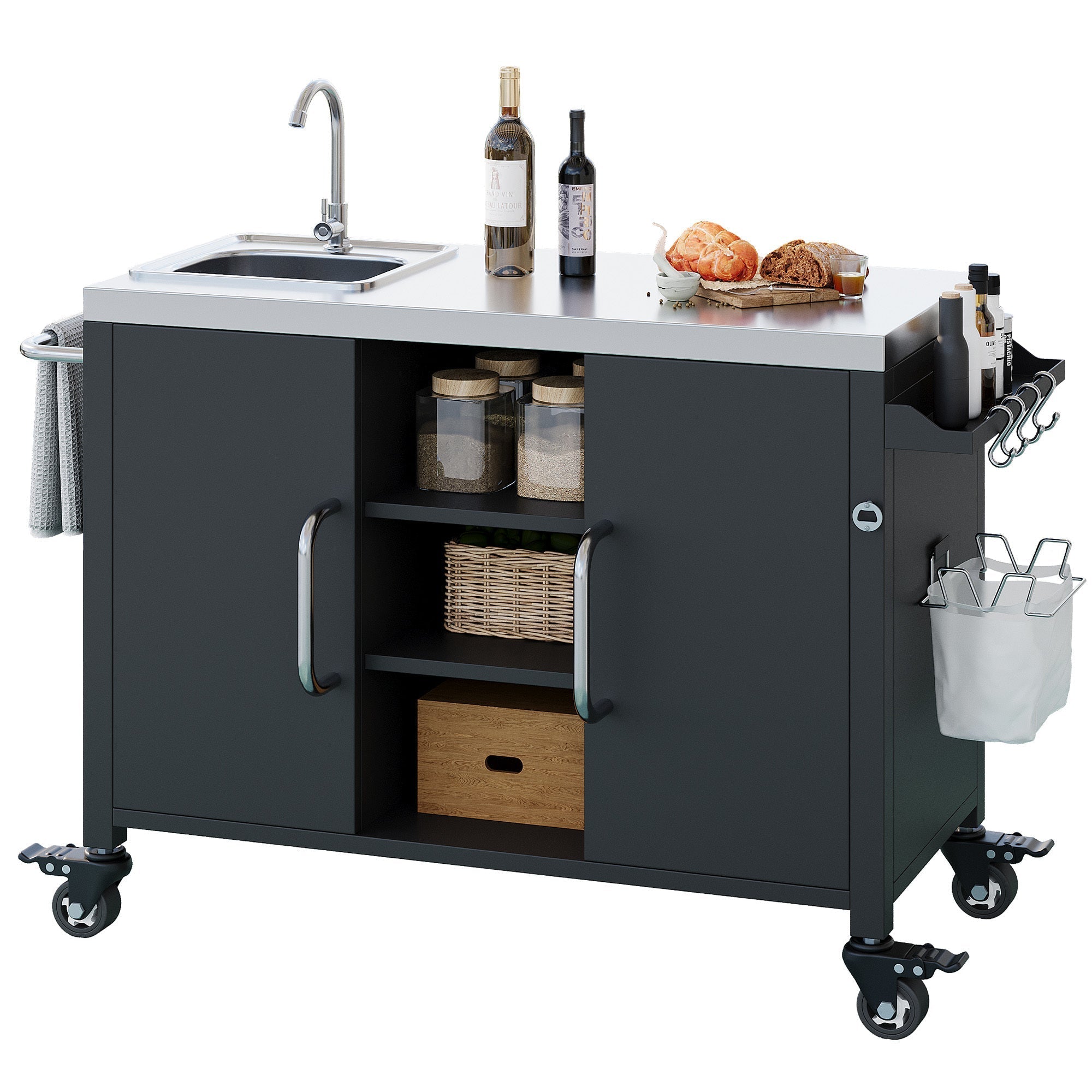 K&K 55.5" Outdoor Kitchen Island with Sink