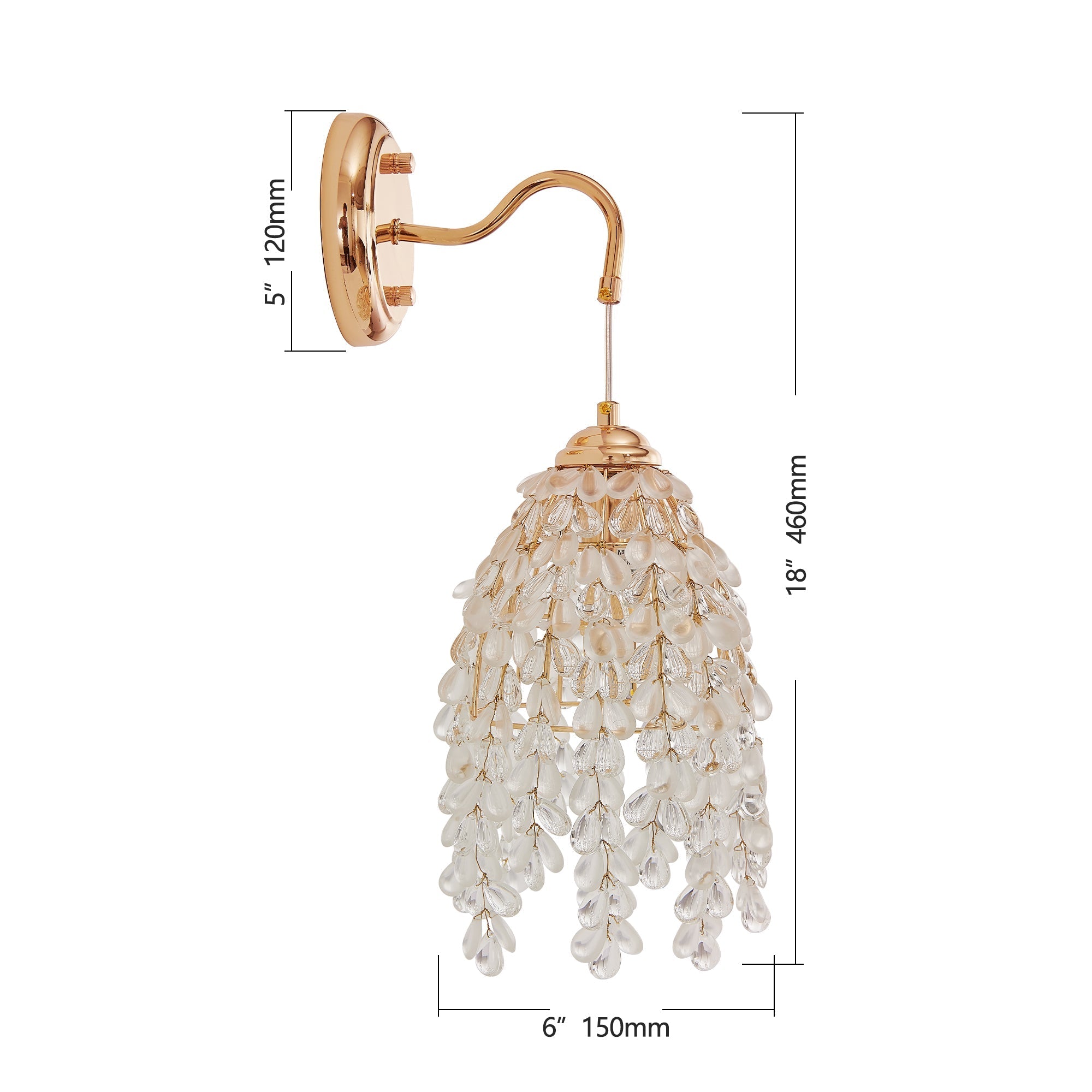 Set of 2 Gold Frame Crystal Grape-Shaped Bead Wall Sconces
