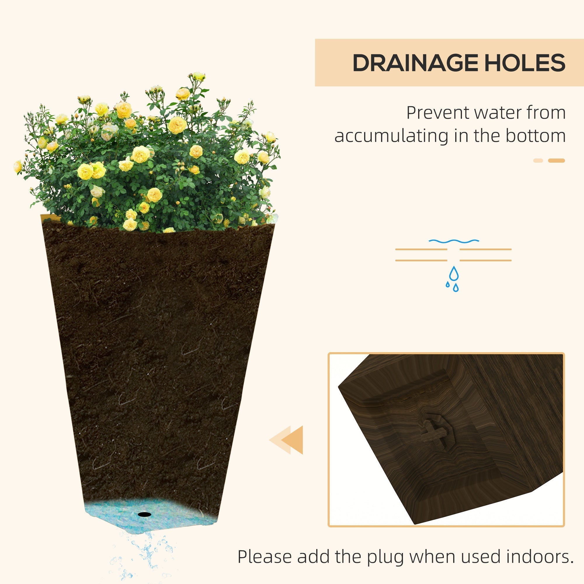 Outsunny 28" Tall Outdoor Planters - Set of 3 Large Tapered Planters