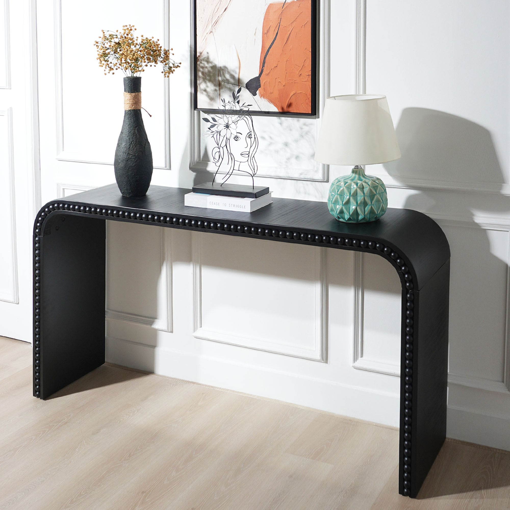 Black Wood Console Table, 59in Entryway Table