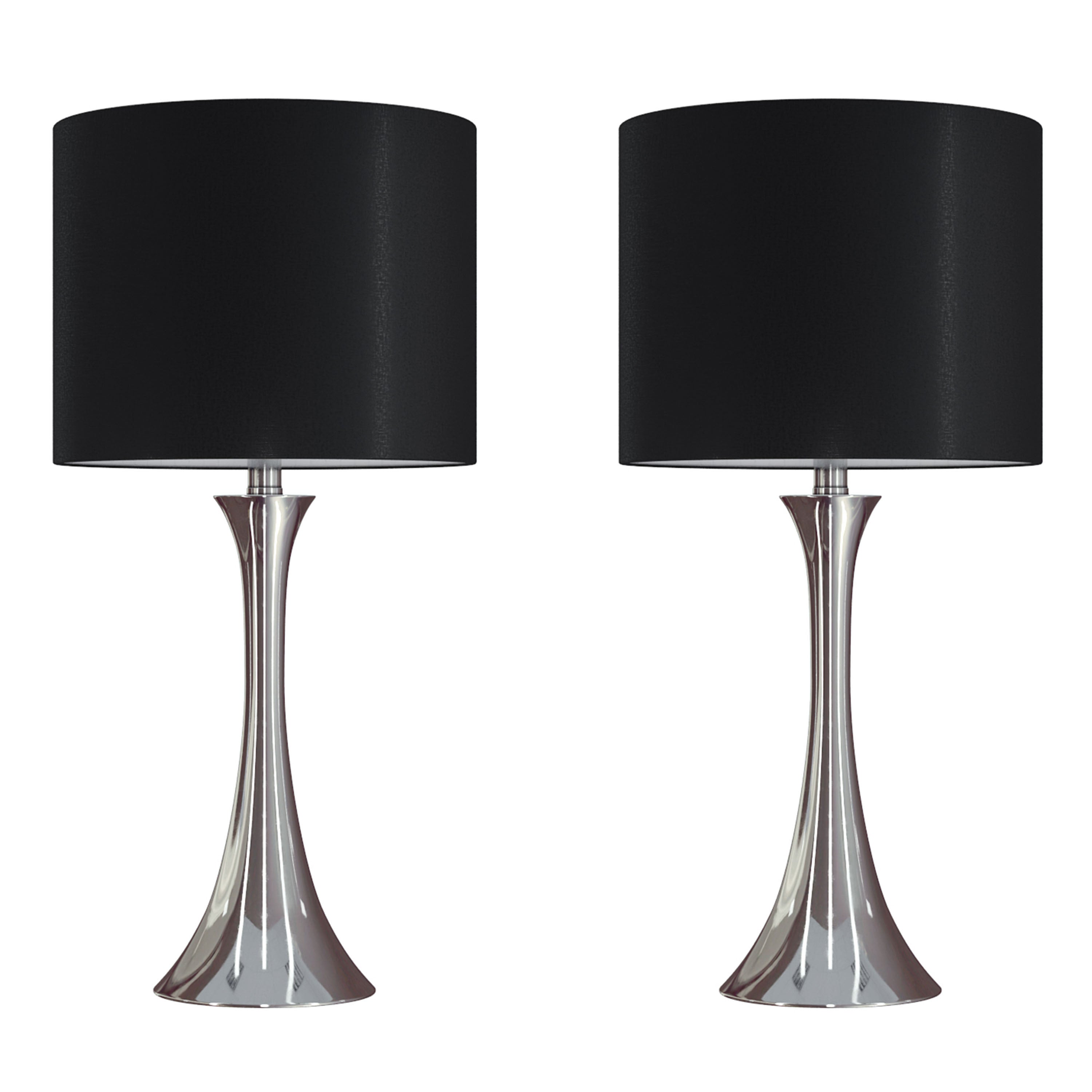 Lenuxe 24-Inch Contemporary Metal Table Lamp Set in Polished Nickel