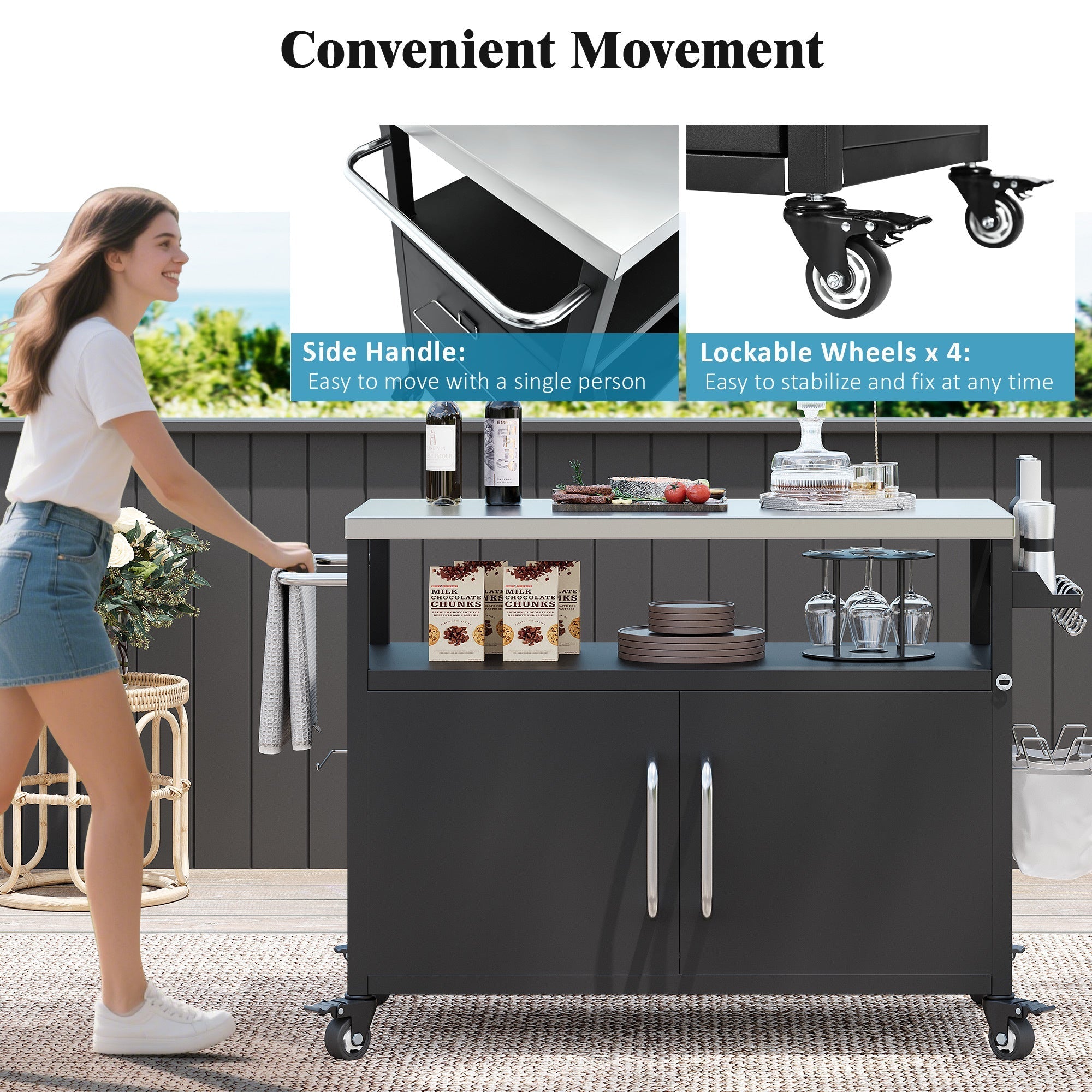K&K 54.5 Inch Outdoor Kitchen Island with Stainless Steel Tabletop