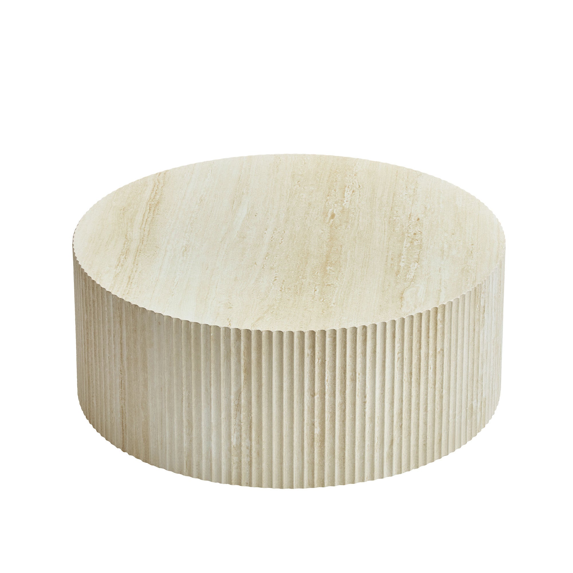 Faux Travertine Round Coffee Table with Eye-Catching Relief Design