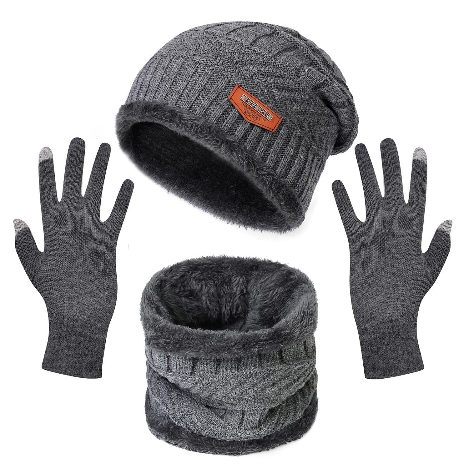 Unisex Winter Warm Knitted Beanie Scarf Gloves Set
