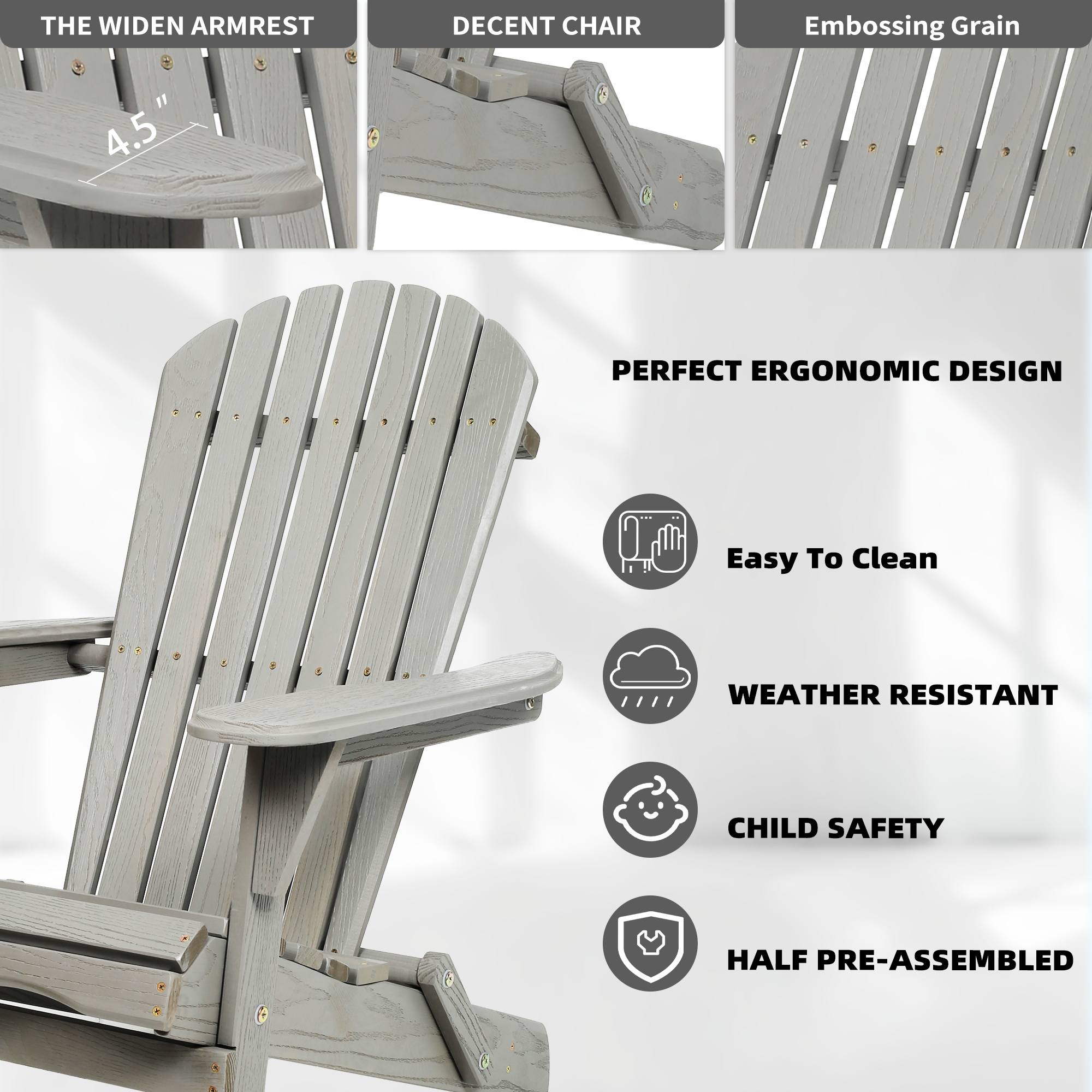 Classic Embossed Grain Adirondack Chair Set of 2