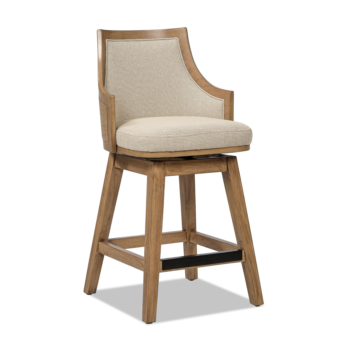 Bahama 26' Cane Rattan High-Back Swivel Counter Stool with Recessed Arms, Taupe Beige Textured Weave