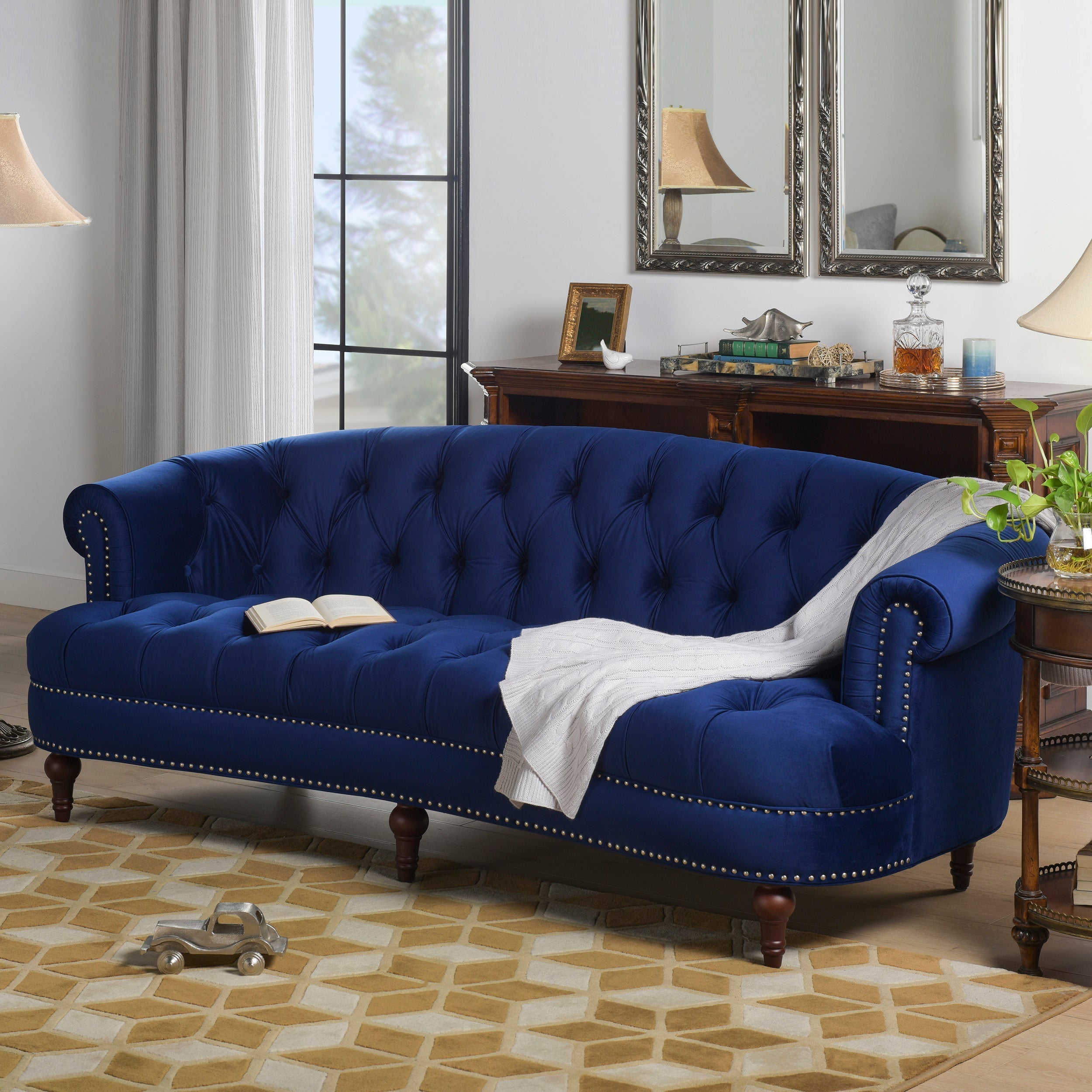 La Rosa Victorian Chesterfield Tufted Sofa, Navy Blue Velvet