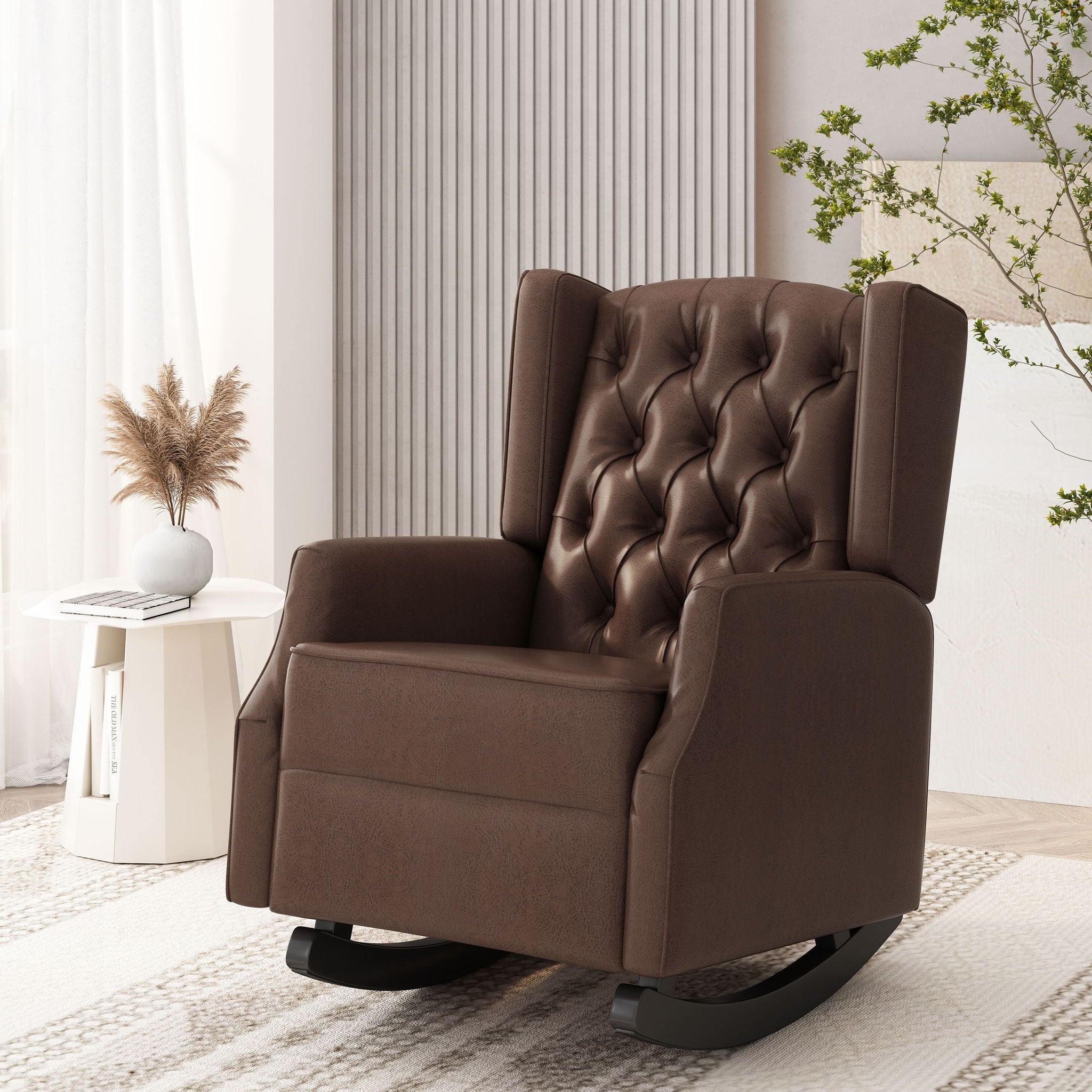 Amedou Contemporary Tufted Wingback Rocking Chair - Dark Brown