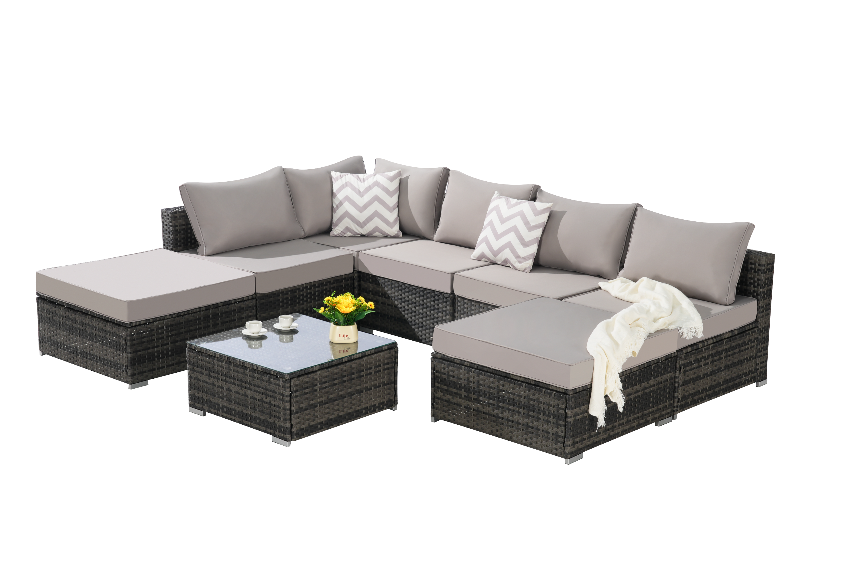 8 Pieces Outdoor Patio Sectional Sofa Couch
