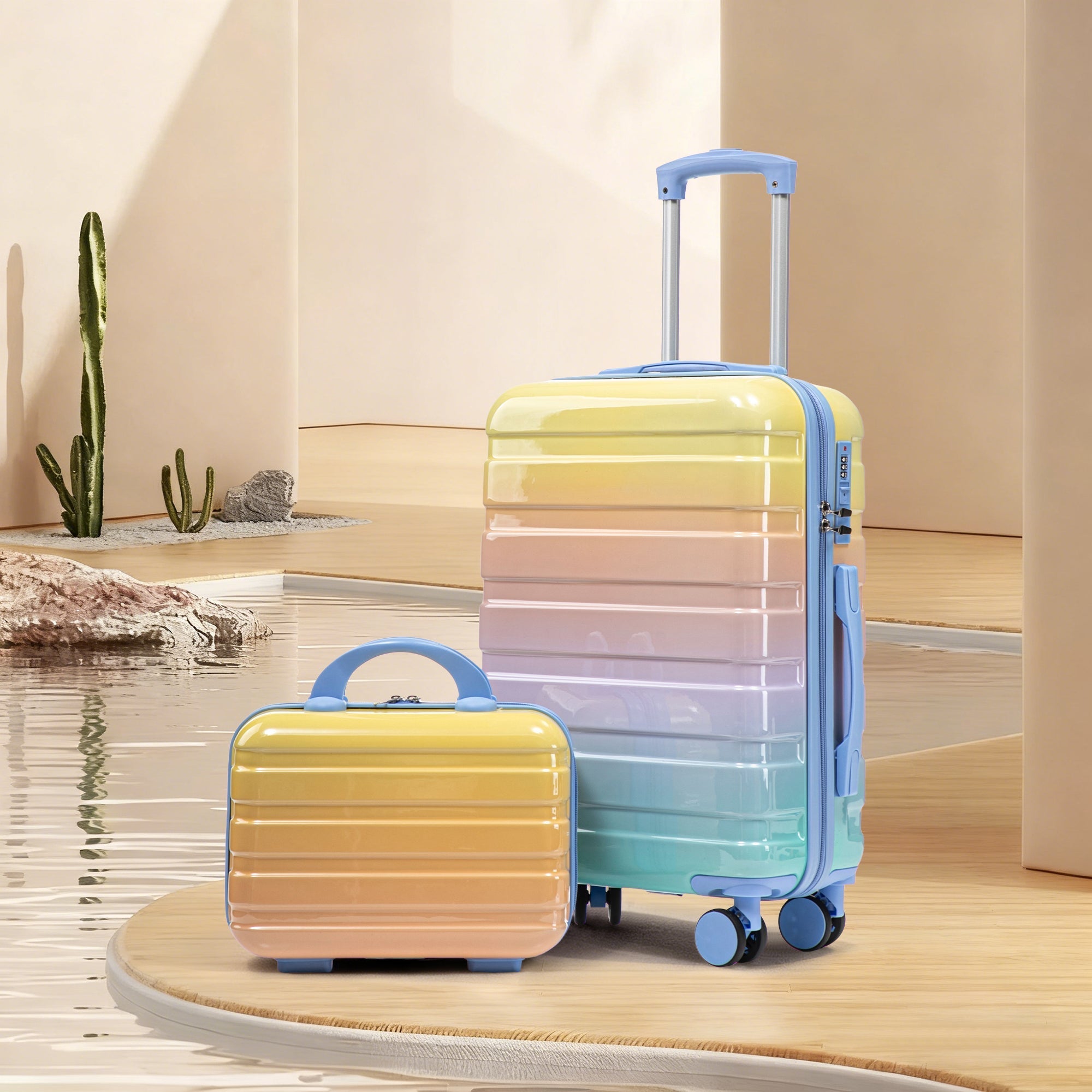 14'/20' 2-Piece PC Spinner Wheel Luggage Set in Gradient Blue Yellow