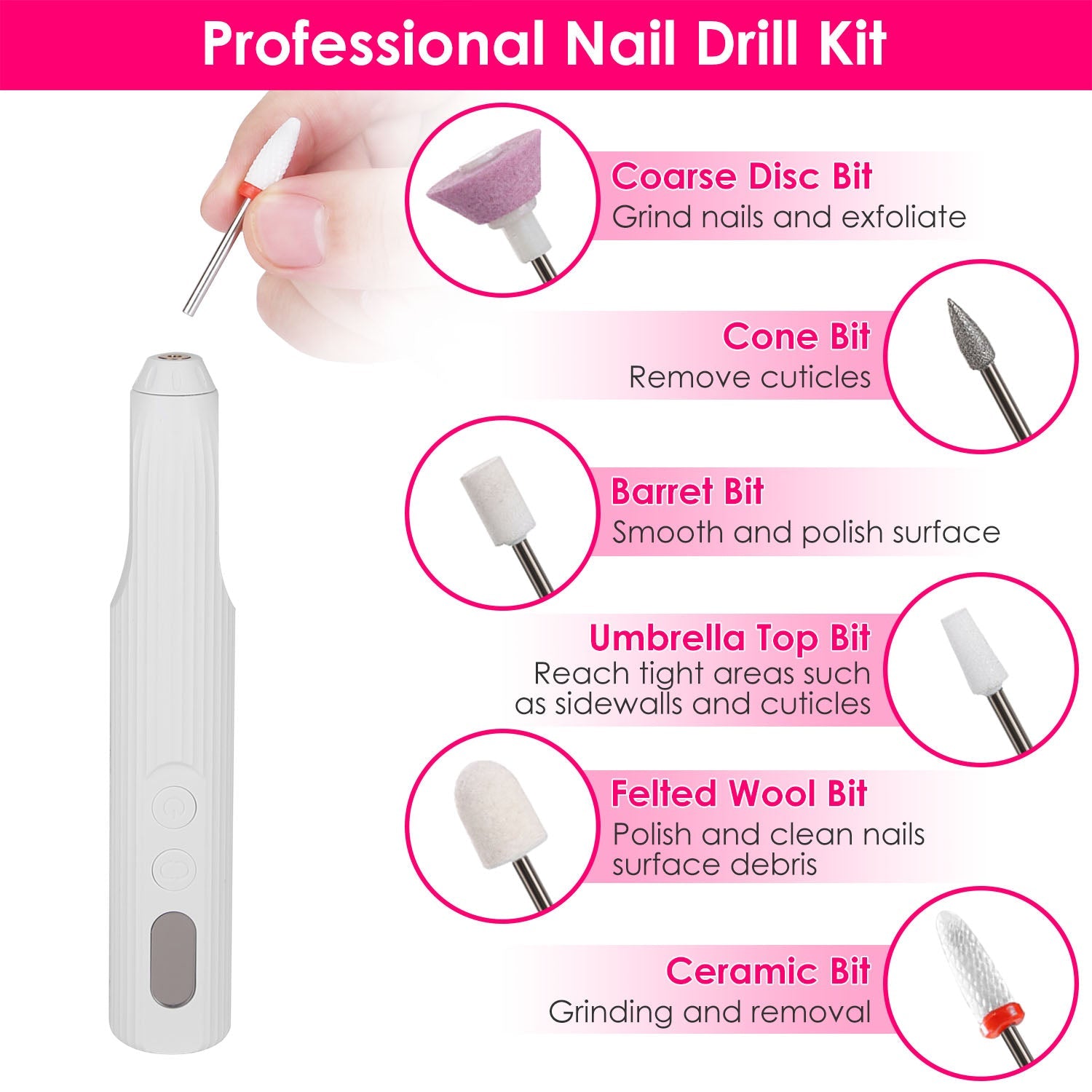 Portable Cordless Electric Nail Drill Kit