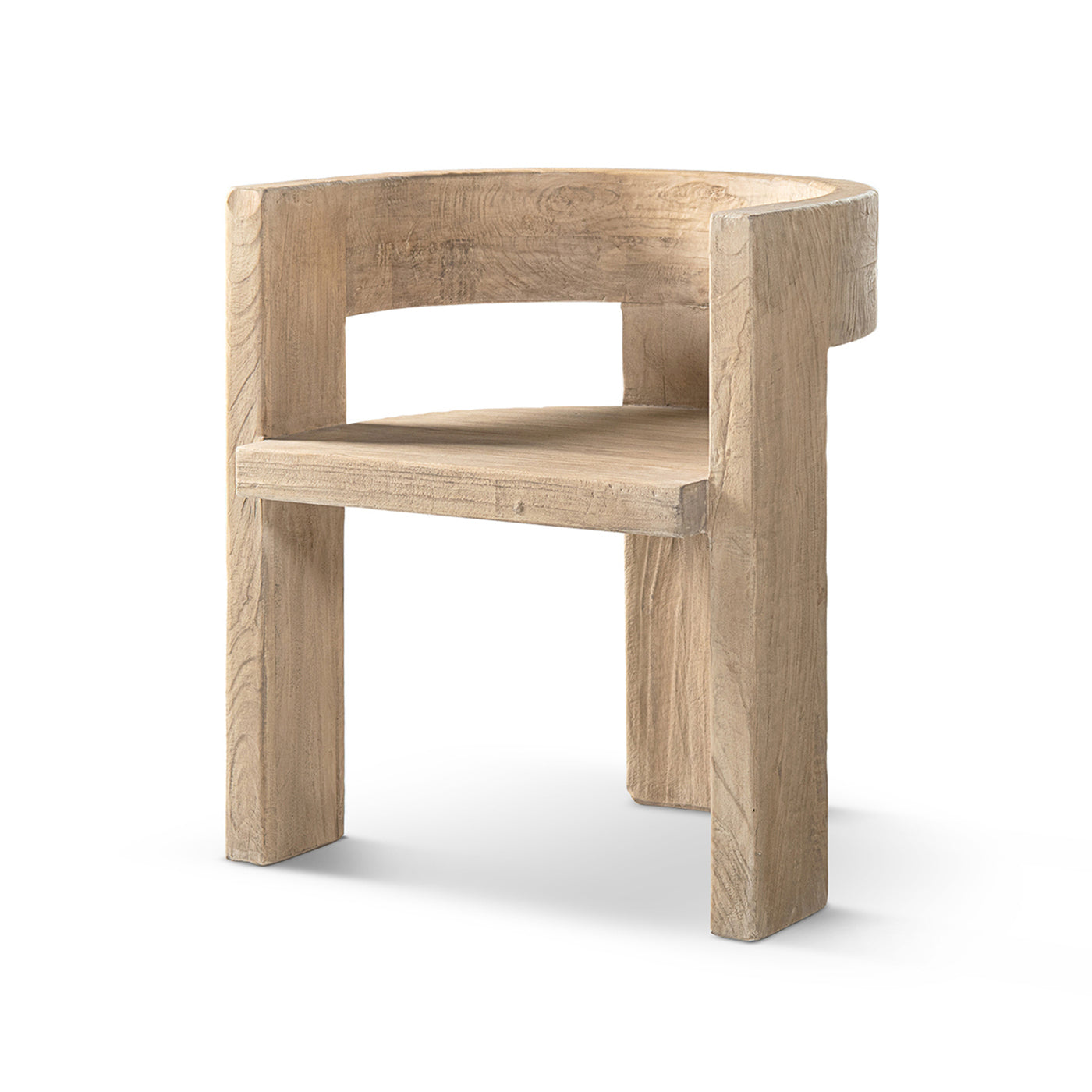 Soren Solid Reclaimed Elm Sculptural Accent Curved Dining Chair, Heritage Light Natural Brown