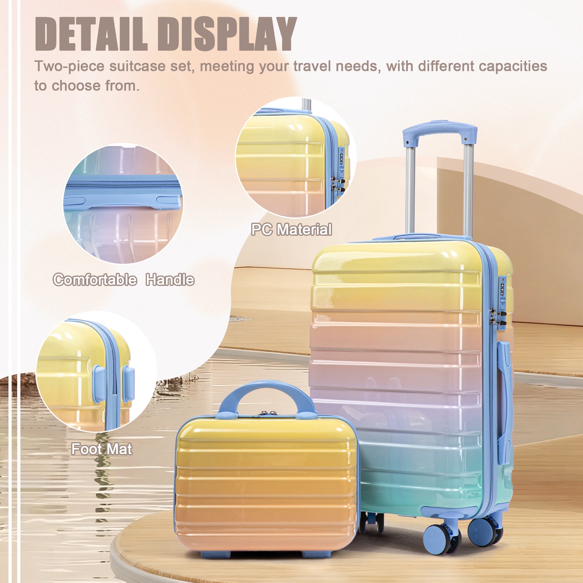 14'/20' 2-Piece PC Spinner Wheel Luggage Set in Gradient Blue Yellow