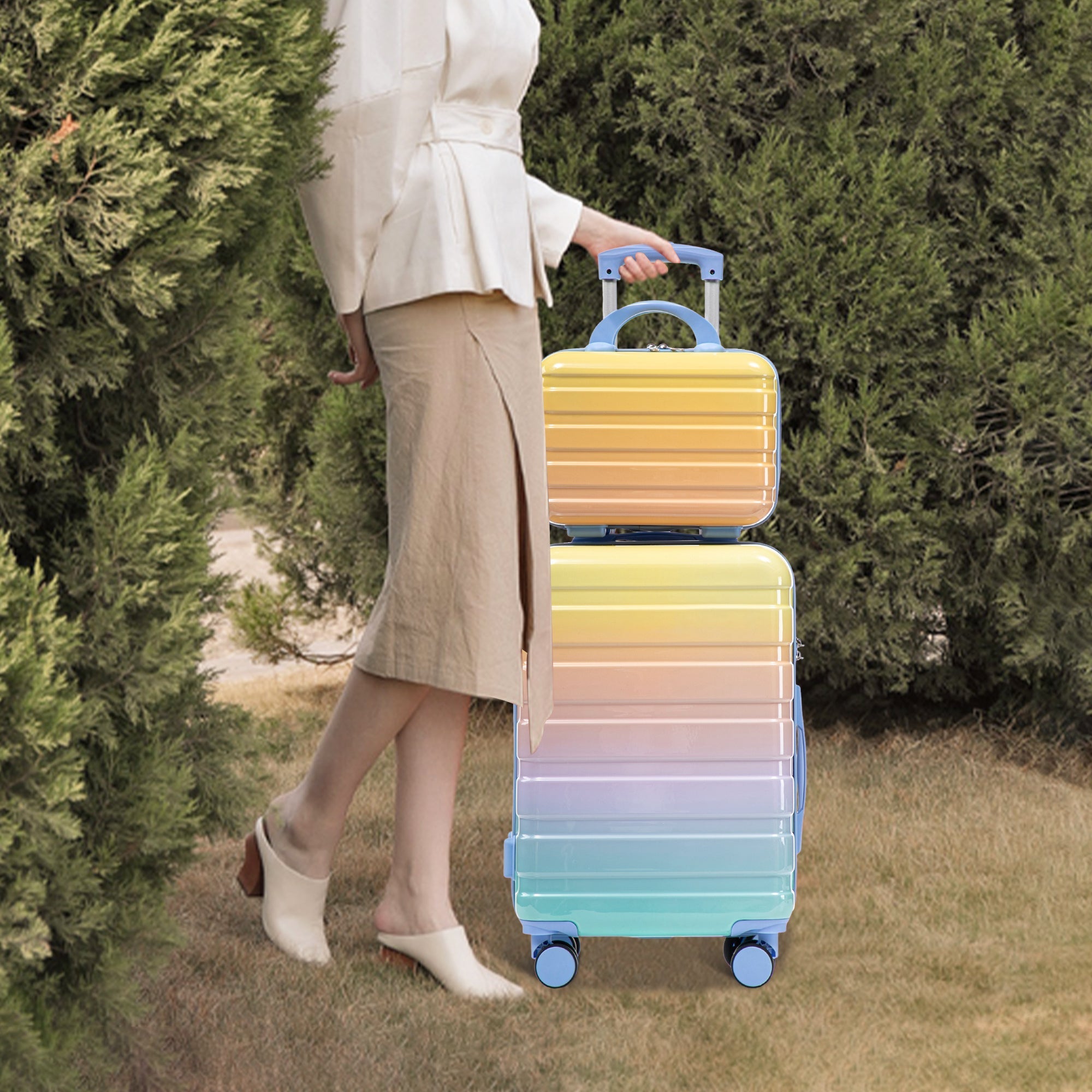 14'/20' 2-Piece PC Spinner Wheel Luggage Set in Gradient Blue Yellow