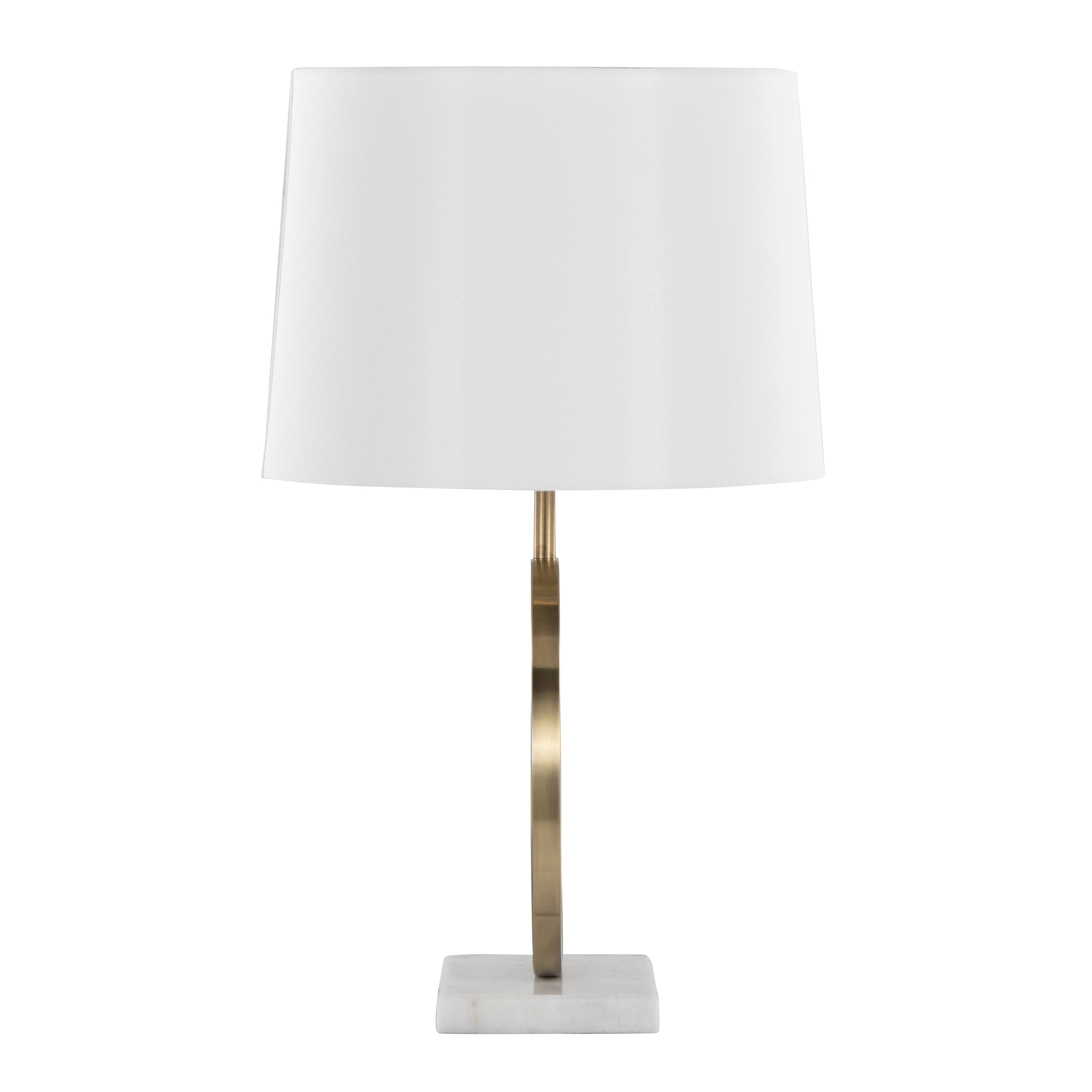 Moon Contemporary Table Lamp in White Marble, Gold Metal and White Shade
