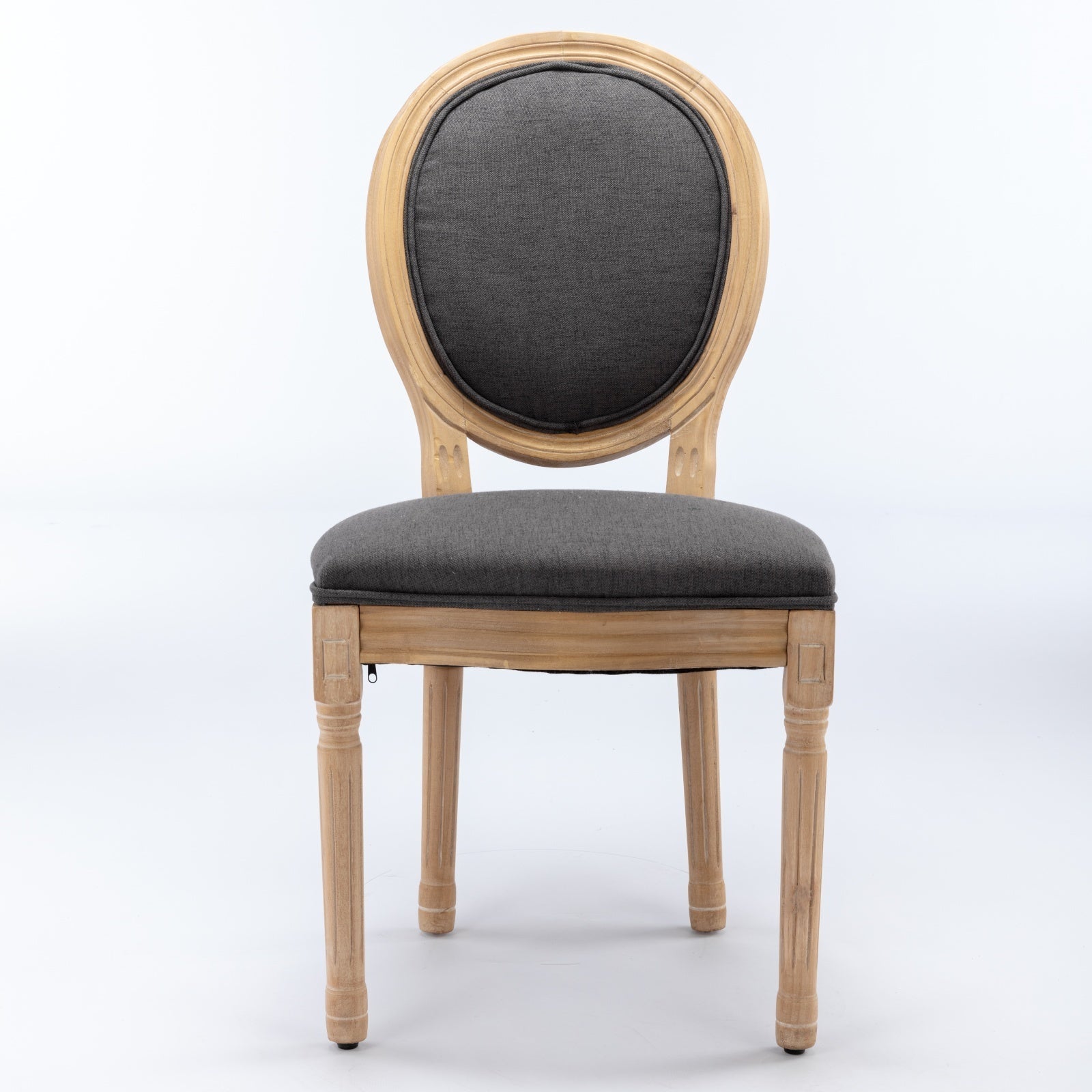French Style Solid Wood Frame Antique Linen Dining Chair, Set of 2