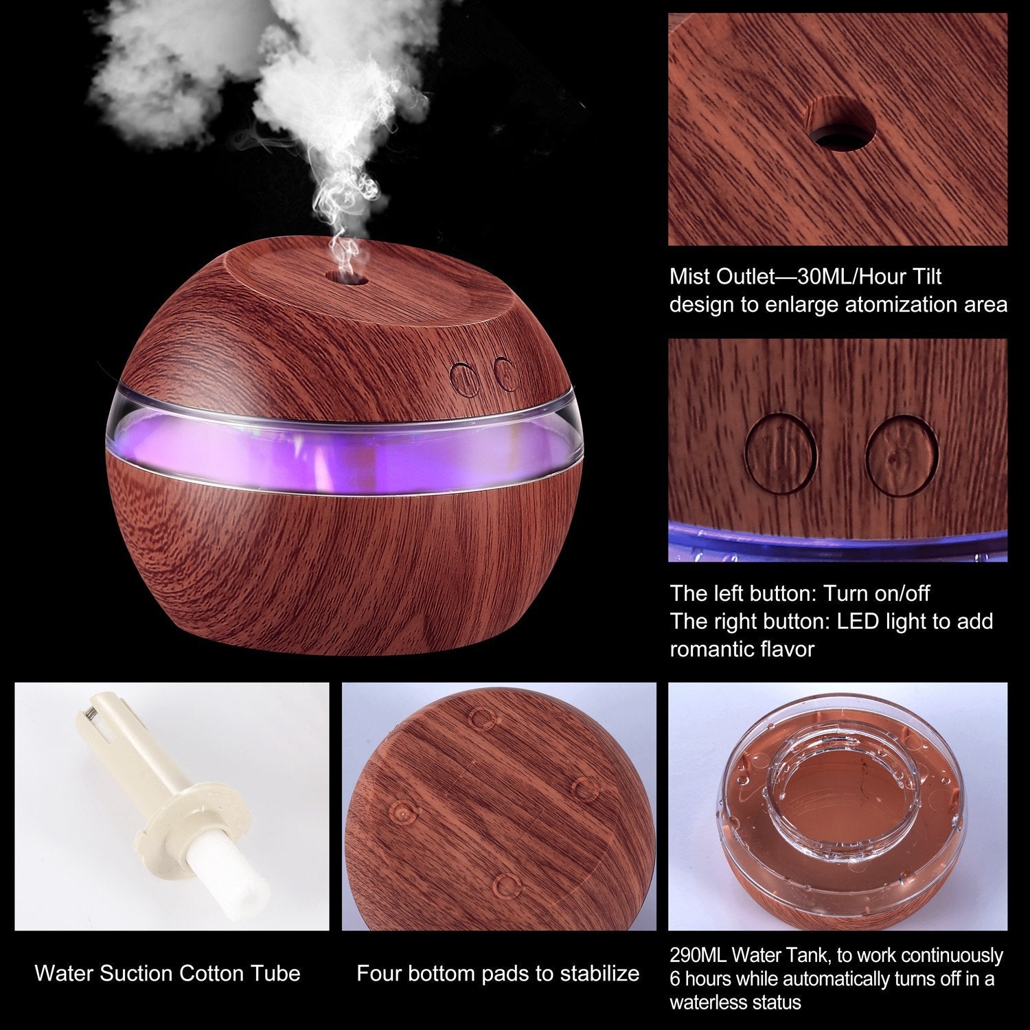 Ultrasonic Aroma Essential Oil Diffuser Wood Grain