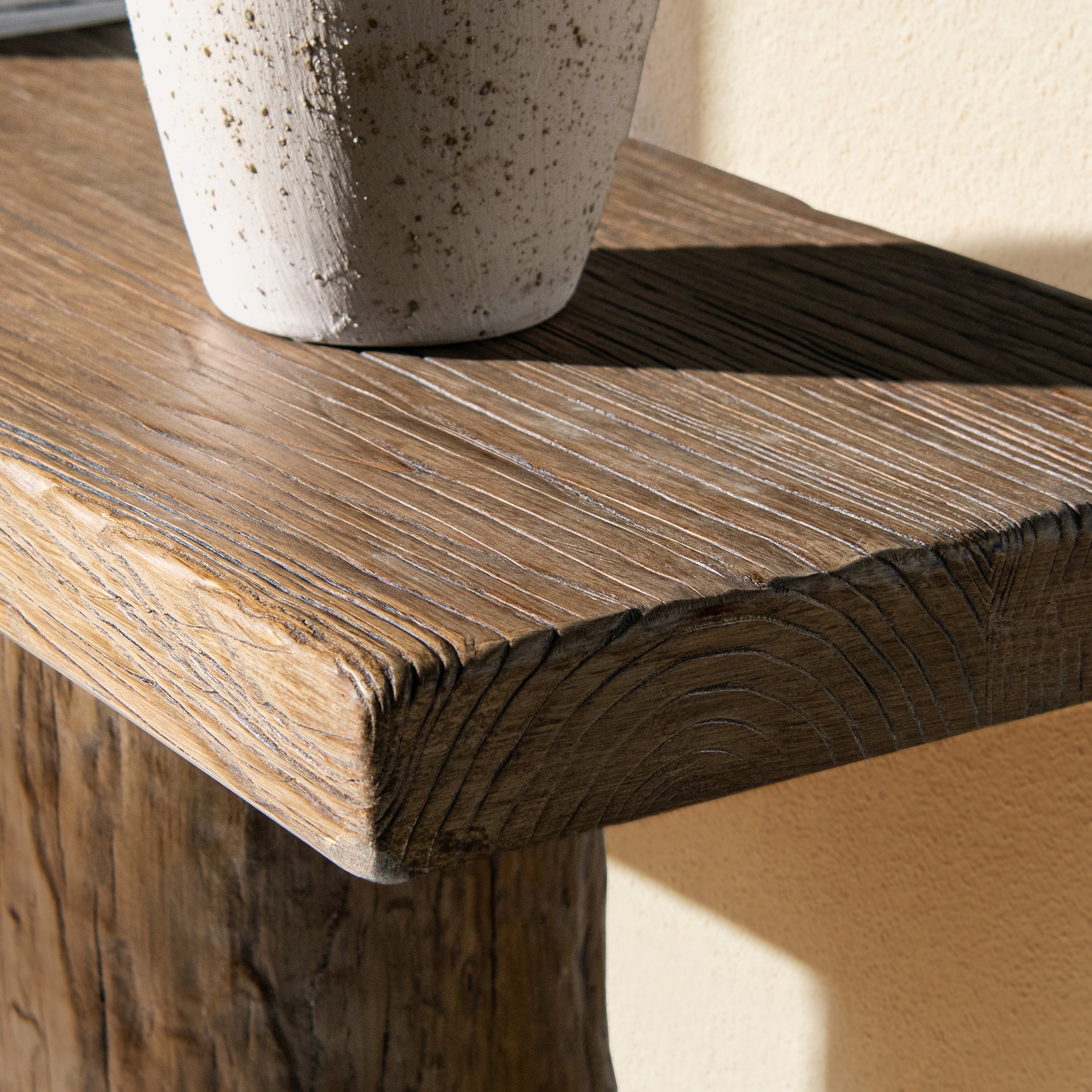 Arbor 60' Reclaimed Elm Double Pillar Console Table, Heritage Medium-Dark Brown