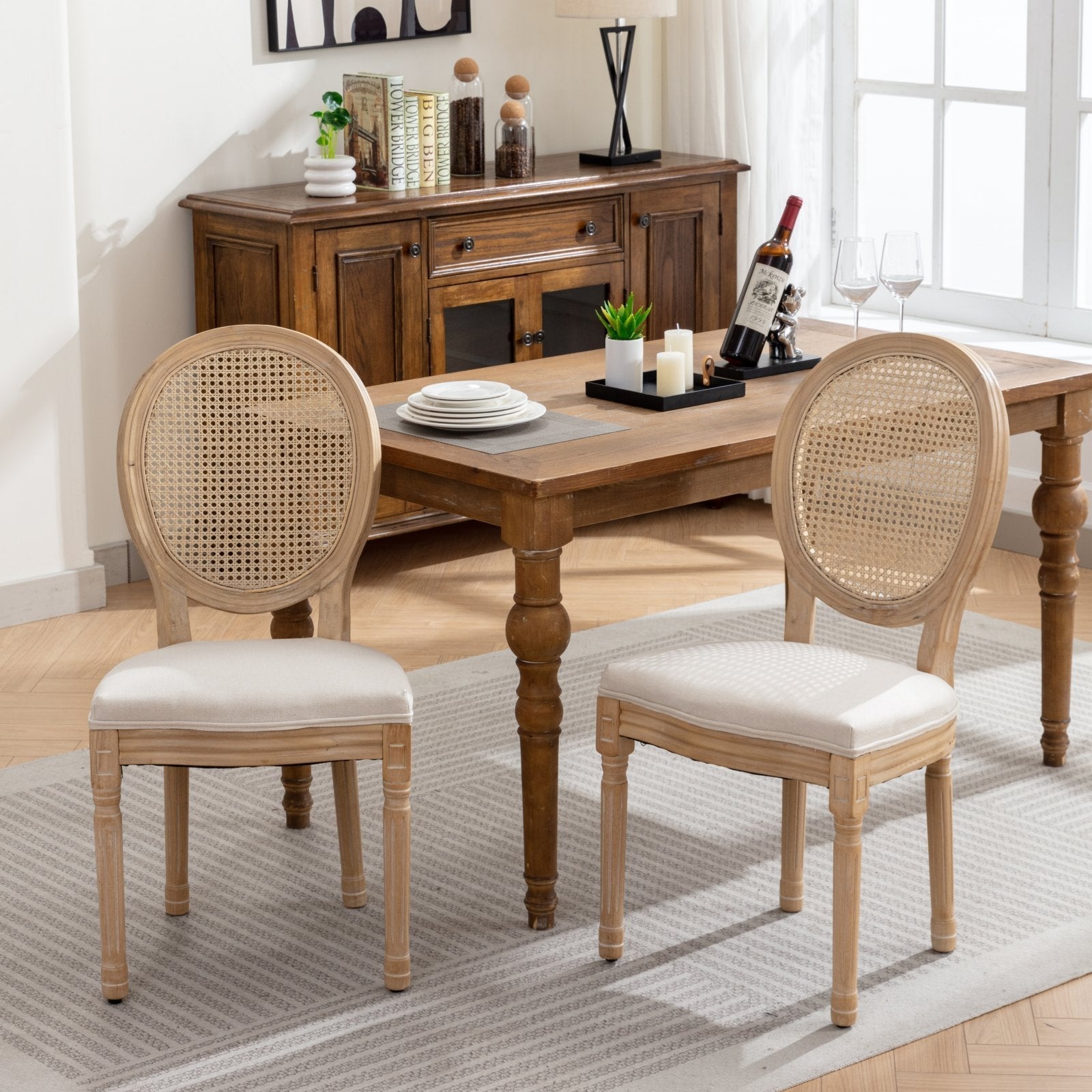 A&A French Style Solid Wood Frame Dining Chairs Set of 2