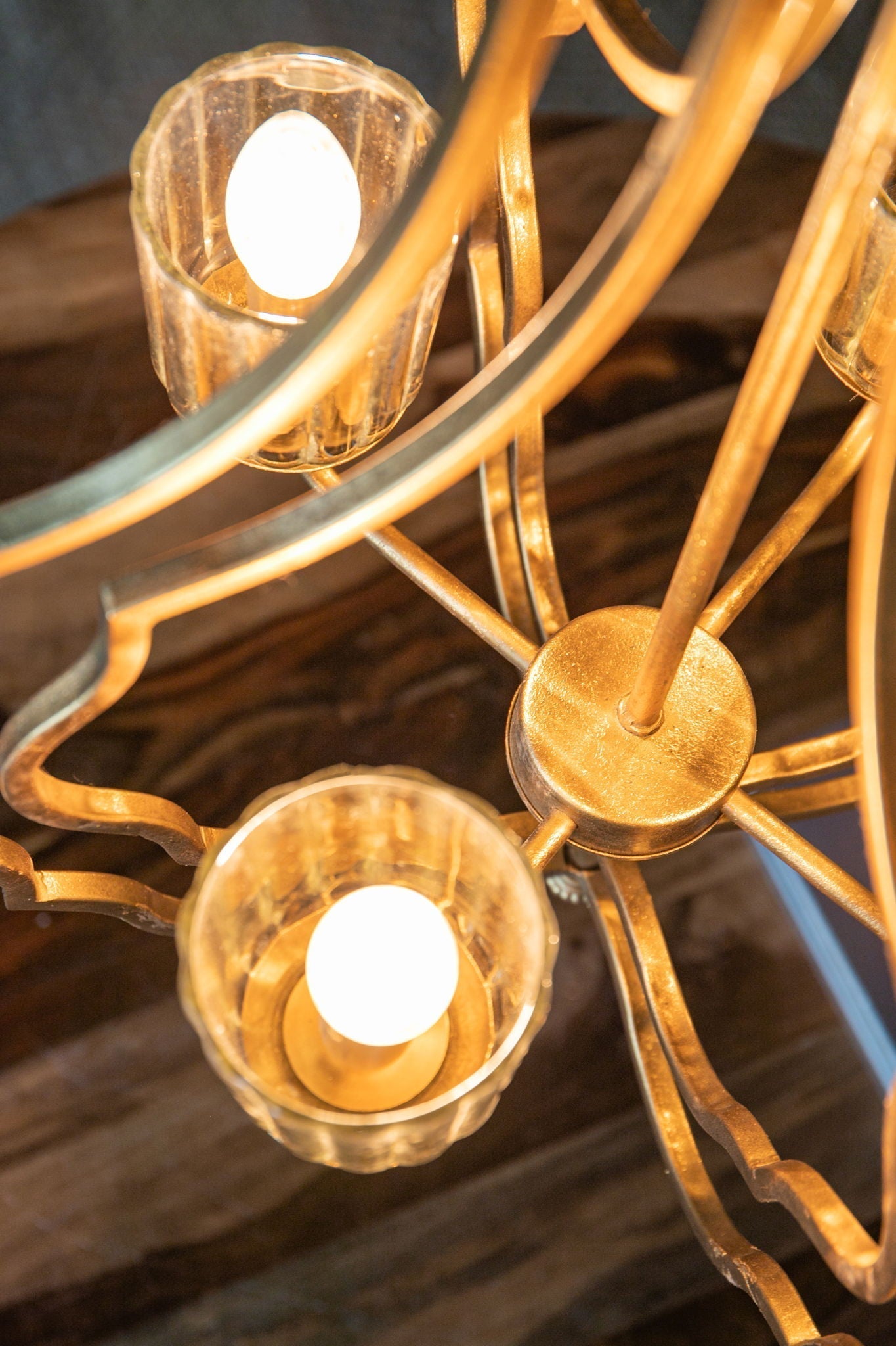4 Light Metal Chandelier with Adjustable Chain - Gold