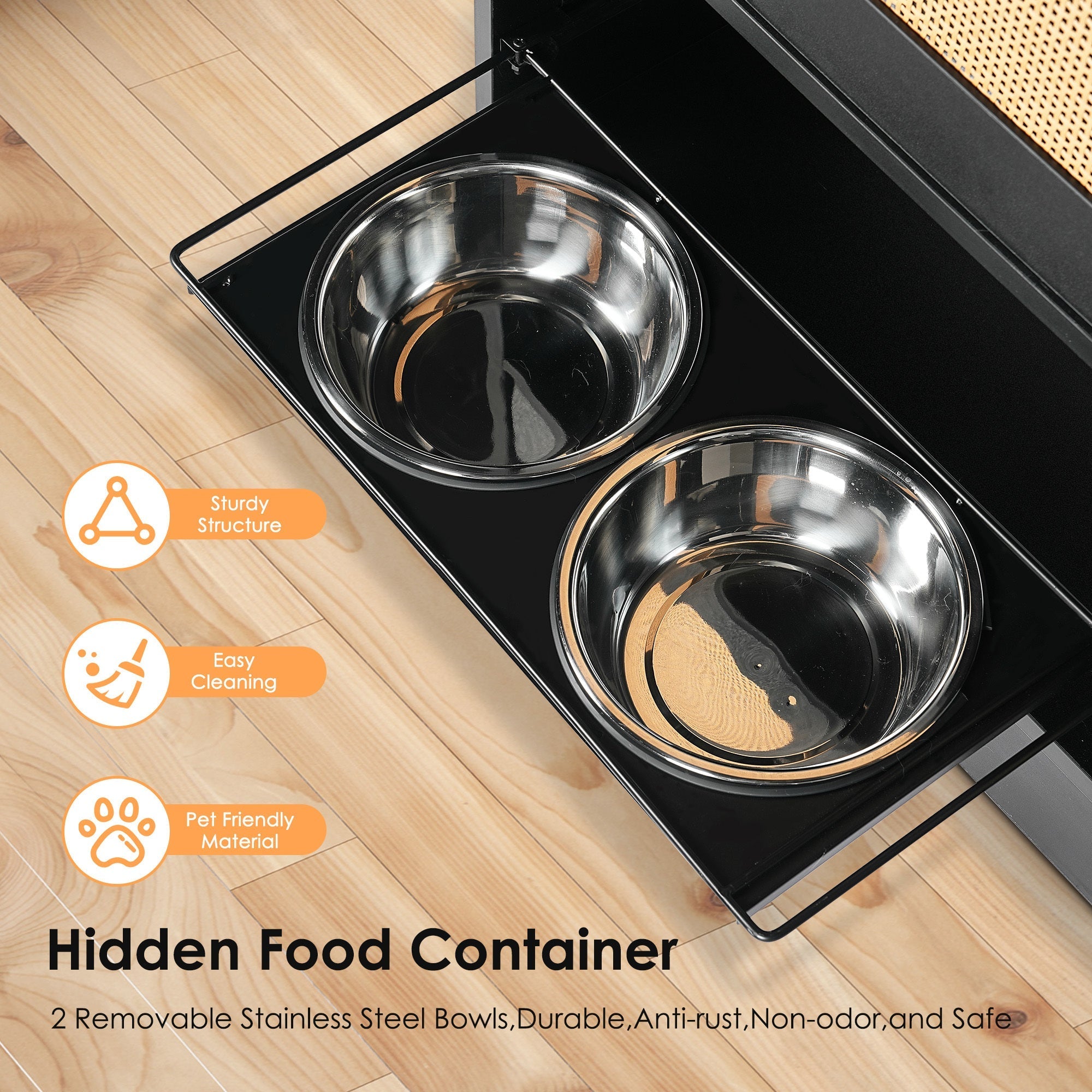 Feeding Station with 1 Storage Cabinet Black