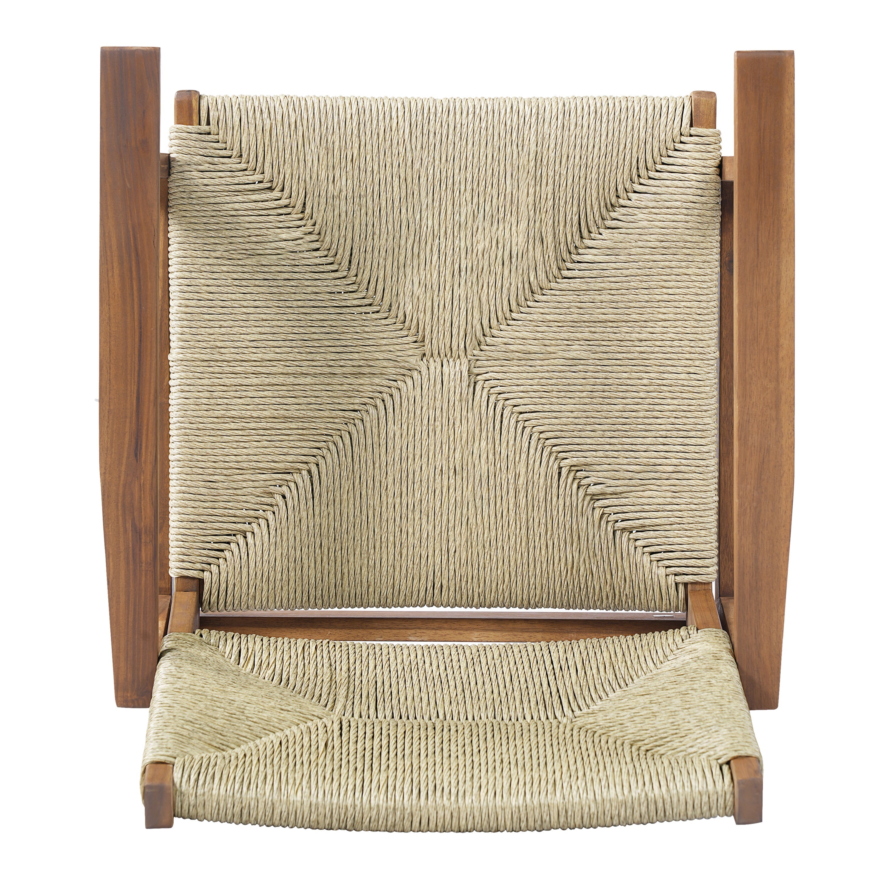 5-Piece Outdoor Dining Set: Teak Finish Round Acacia Wood Table & 4 Wicker Armchairs