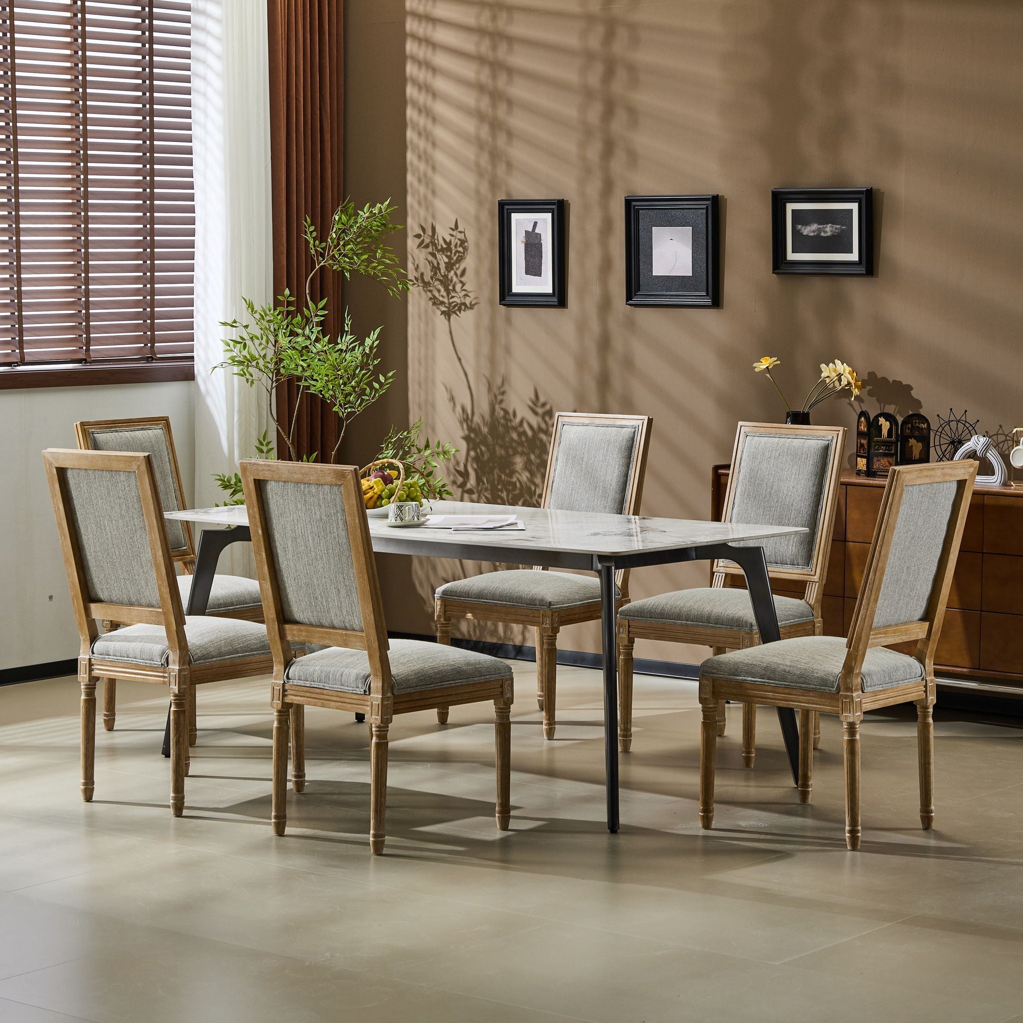 French Country Style Dining Chair with Upholstered Seating and Fluted Legs