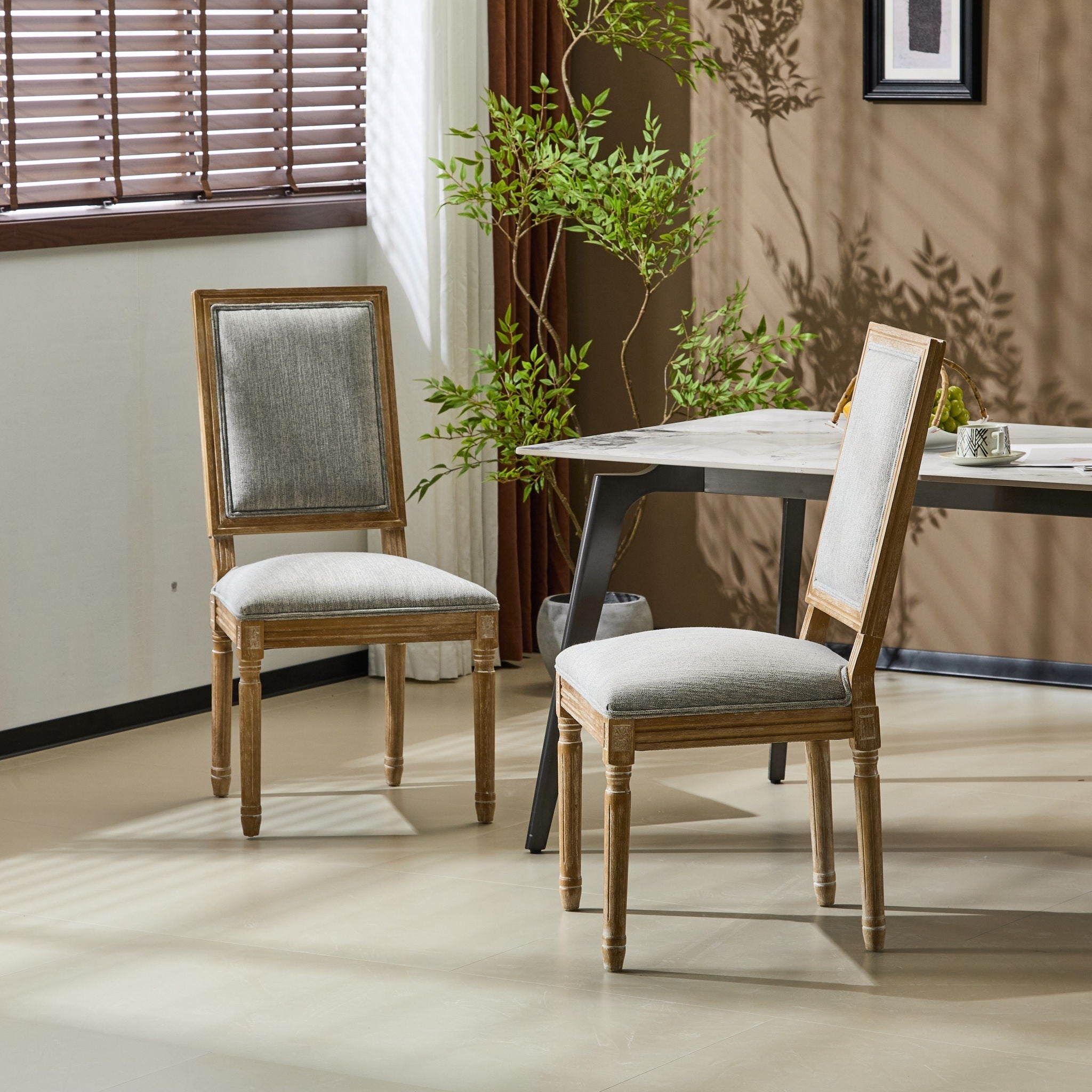 French Country Style Dining Chair with Upholstered Seating and Fluted Legs