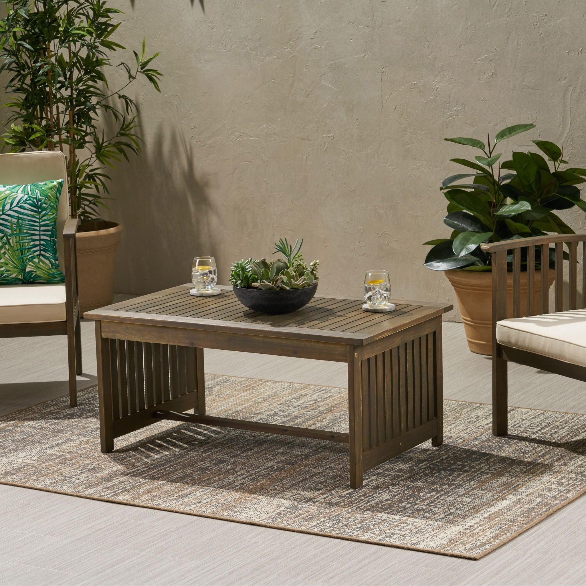 Acacia Wood Rectangular Patio Coffee Table for Outside