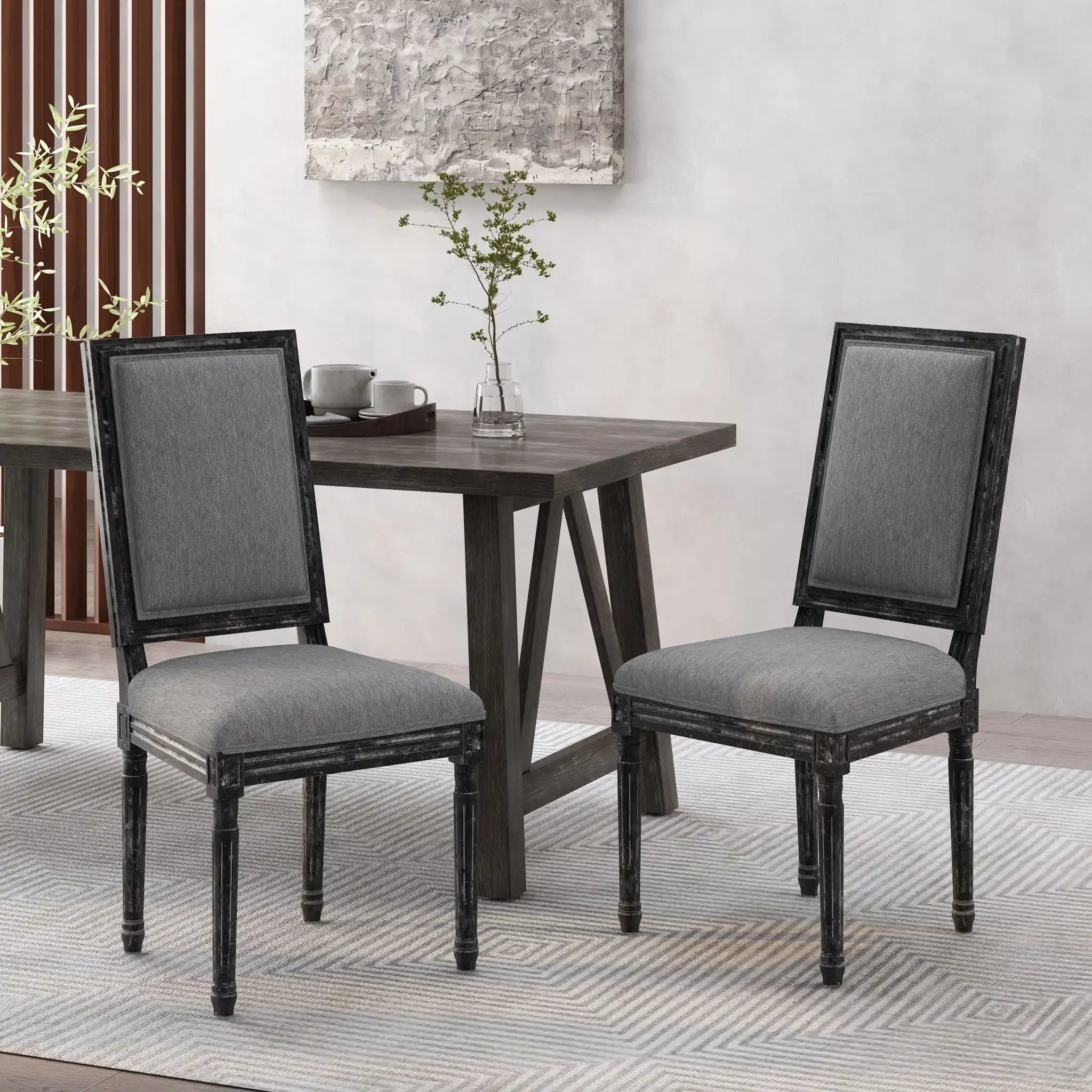 French Country Style Dining Chair with Upholstered Seating and Fluted Legs