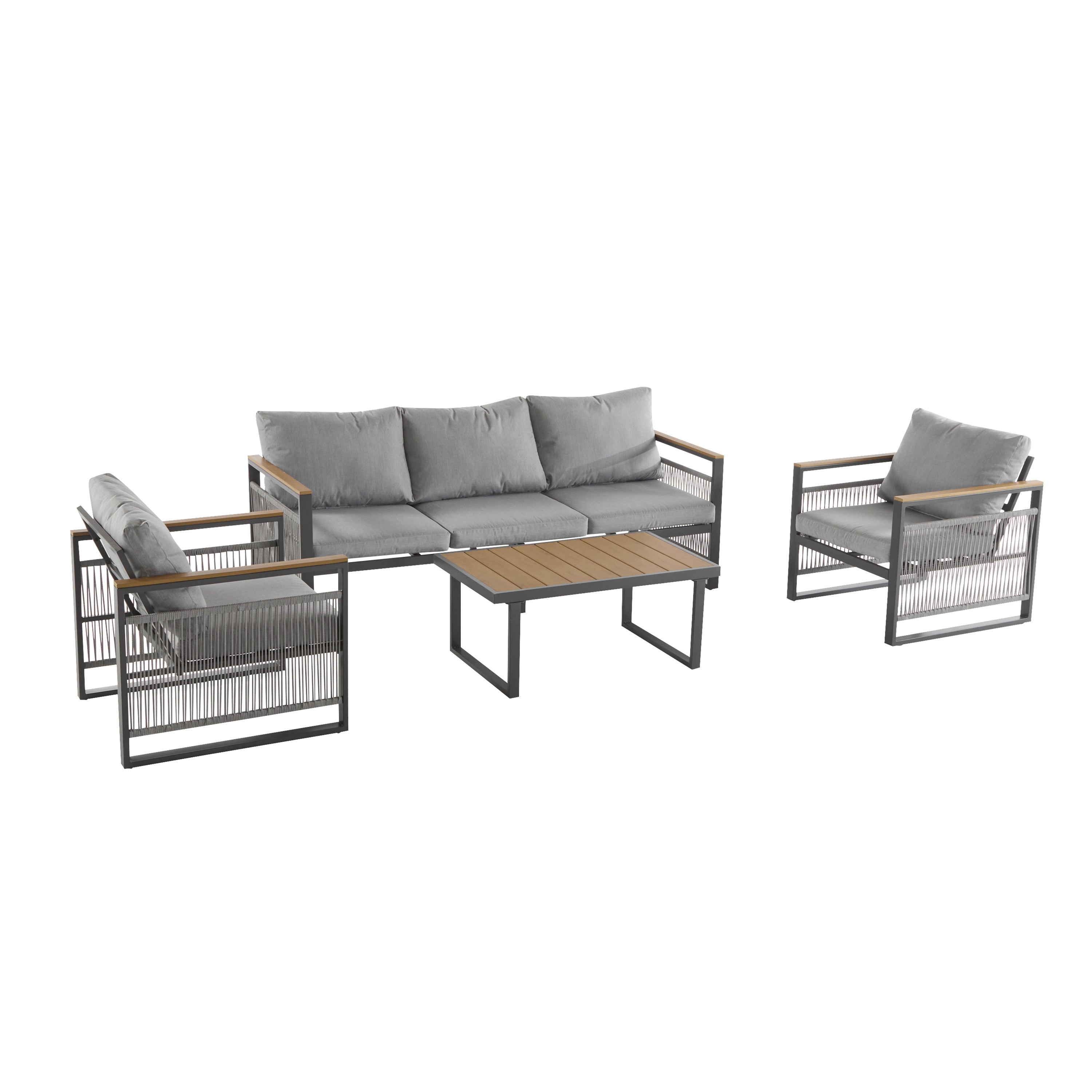4-Pieces Outdoor Metal Patio Furniture Set with Cushions