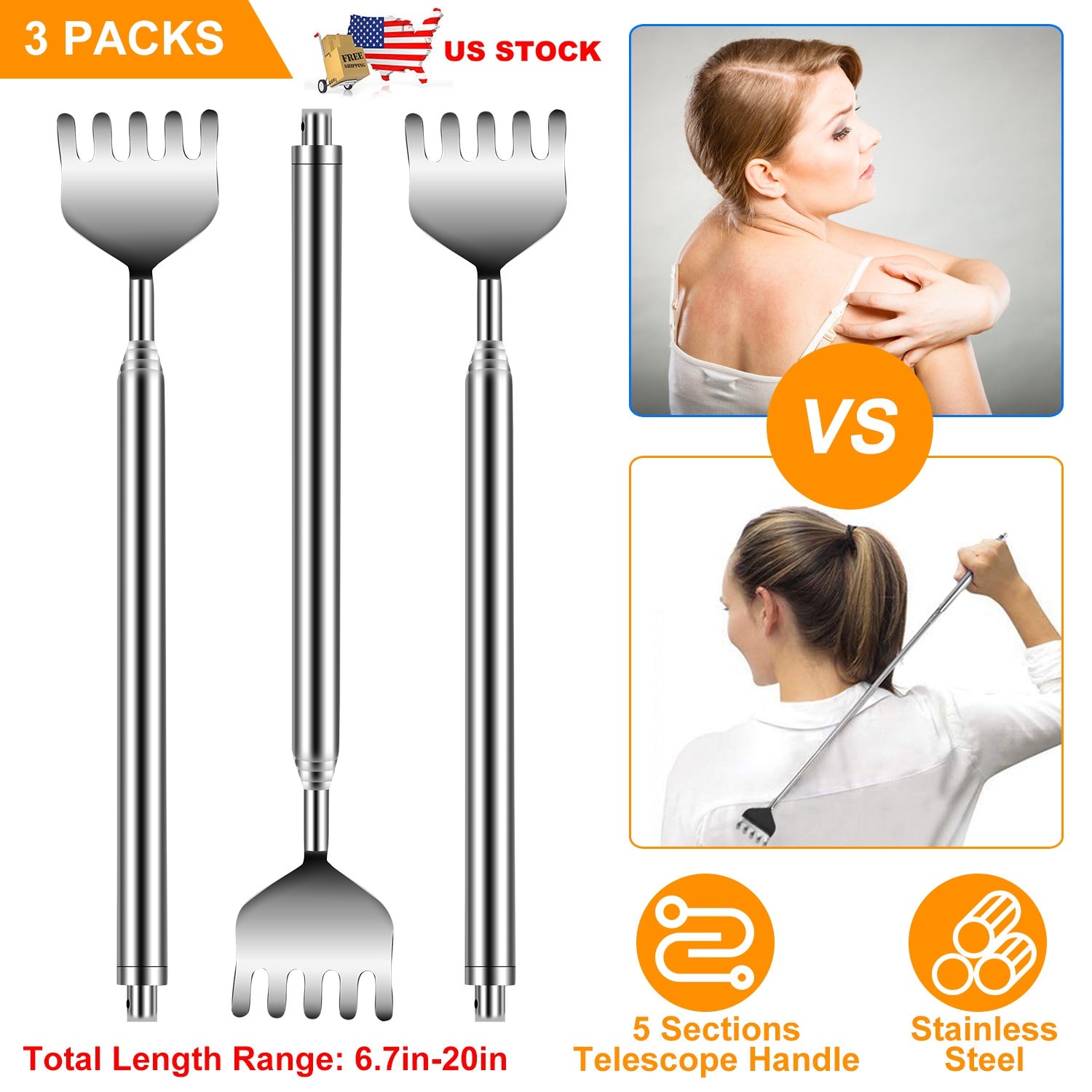 3Pcs Telescopic Back Scratchers